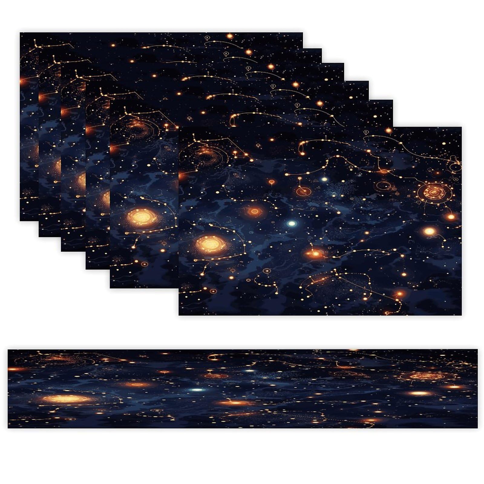 Star Constellation Map Table Runner and Placemats of 6 Washable Heat Resistant Place Mats with Table Runner Vintage Holiday Table Mat Set for Holiday Party Kitchen Dining Deco