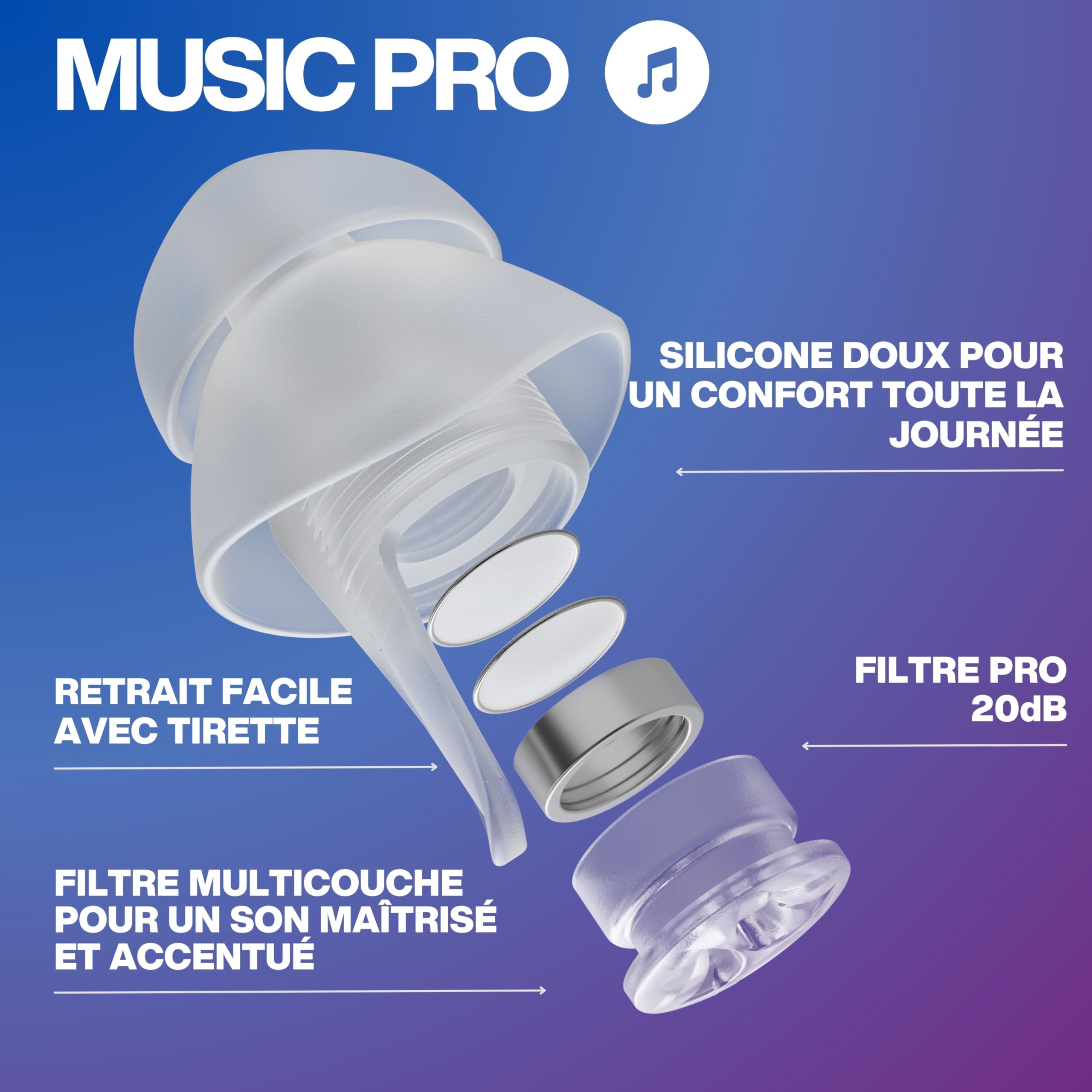 EarPeace Music PRO Protection Auditive Musicien - Bouchons d'Oreille Anti Bruit Haute Protection 20dB