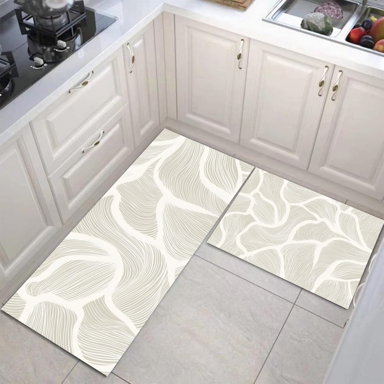Alfombras de cocina abstractas beige para decorar zonas de paso y oficinas modernas