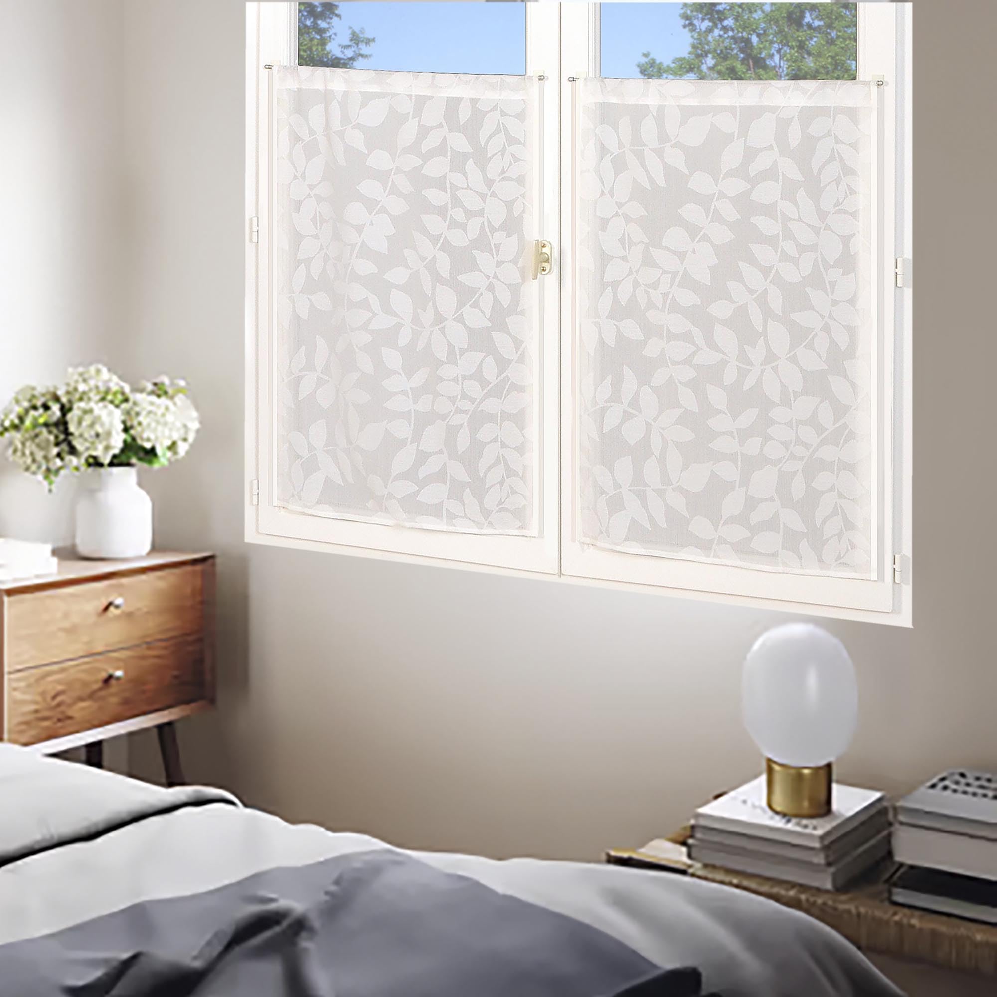 Atout Ciel Pair of Net Curtains Leaf Design with Rod Pocket Ready to Hang 2 x 60 x 160 cm Natural