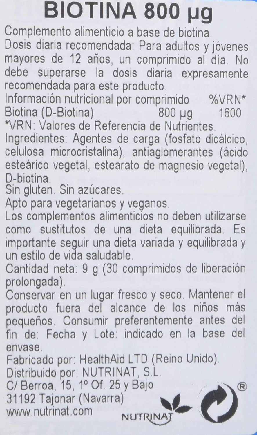 HealthAid Biotin 800g - 30 Tablets