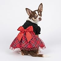Vista 2 de Fitwarm - Vestido navideño con mangas abullonadas para perros, elegante atuendo navideño para perros, ropa para perritos pequeños, ropa