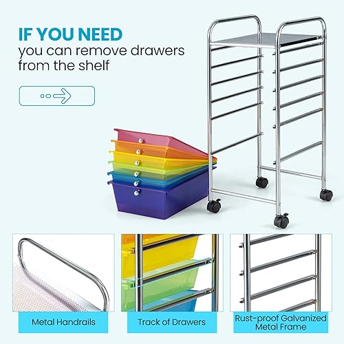 Miniatura 4 de HOMGX - Carrito de almacenamiento con ruedas de 6 cajones, carrito organizador de 6 cajones, carrito de cajones de almacenamiento, carrito rodante