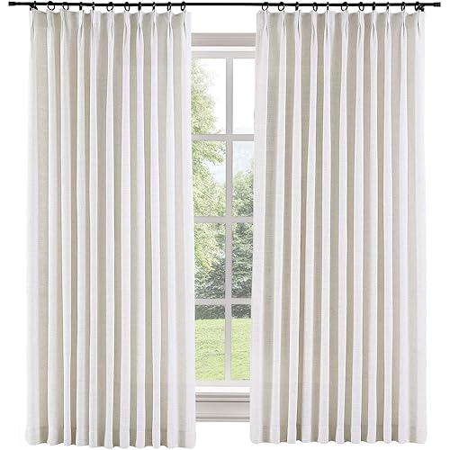 Drapifytex Pinch Pleat Drapery Beige White Faux Linen Room Darkening Curtain, Bedroom Curtain Livingroom Curtain, 100 Inches Width by 96 Inches Length