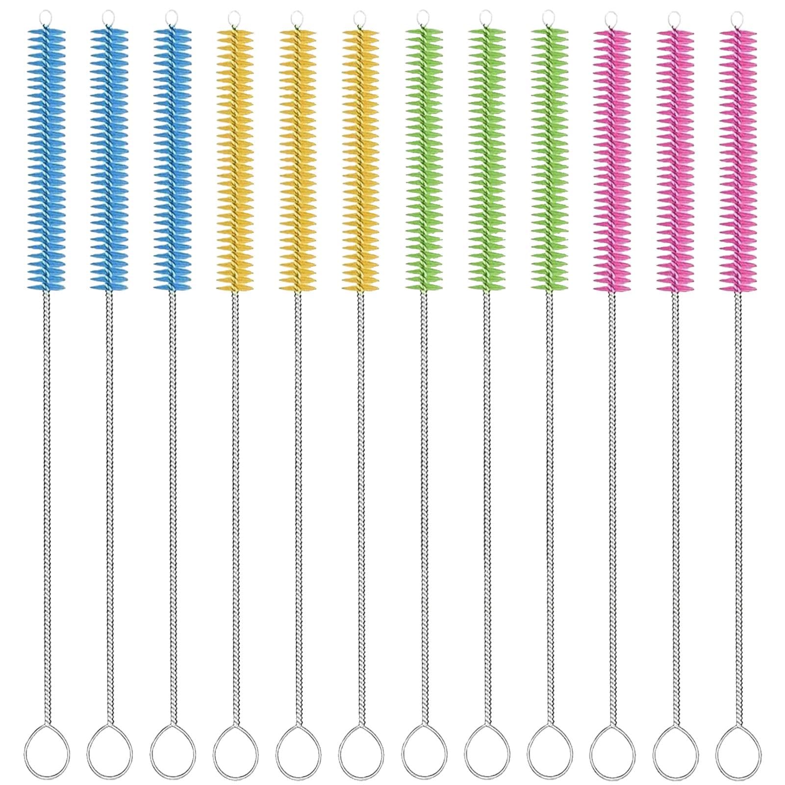 Enzyluxe Blue, Yellow, Green, Pink,Each Color 3Pcs 12 Pieces Extra Long Bottle Brush Baby Bottle Brush Straw Cleaning Brush Straw Cleaner Suitable For Water Cups, Test Tubes Baby Bottles Funnel Teapot Nozzle Keyboard Bottle Brushes For Cleaning