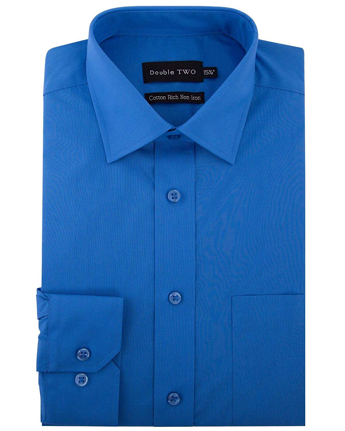 Double TWO Mens Long Sleeved Non Iron Cotton Rich Shirts (4500) in Cobalt in (Collar 18.5/Chest 52-54")