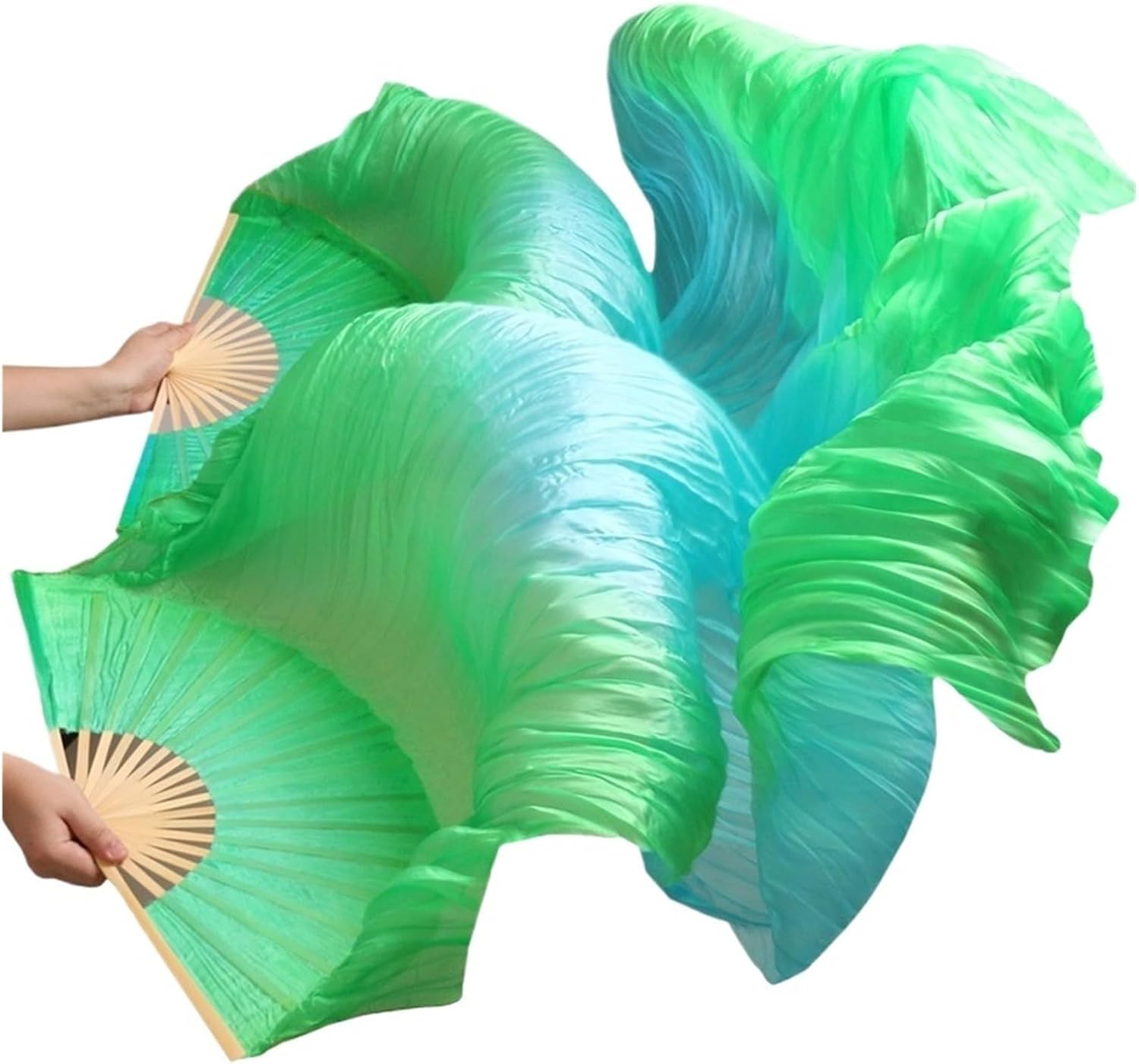 1 Pair Real Silk Veils Long Fans Hand Made Colorful Belly Dance Accessory