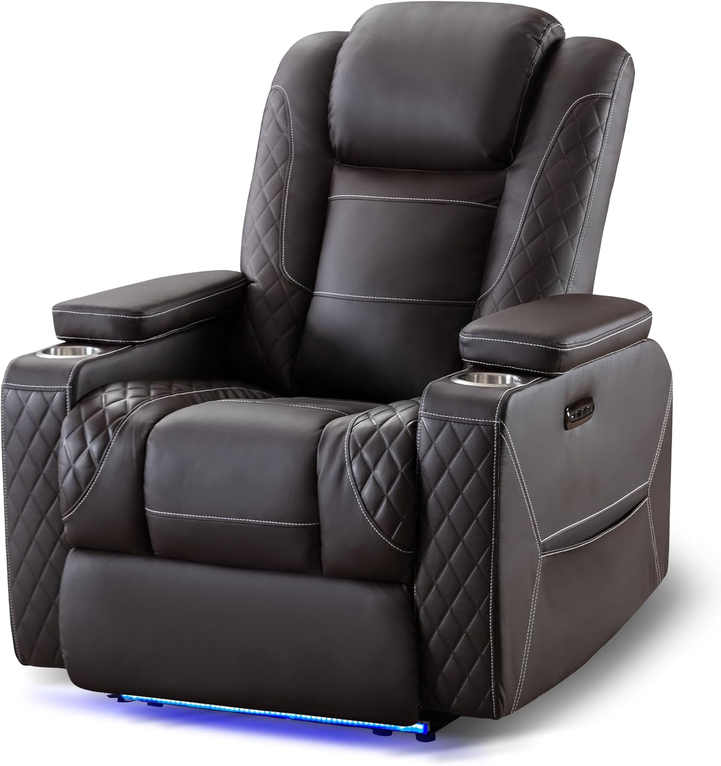 TUNYI Home Theater Recliner Chair - Power Recliner Sofa Chair with Adjustable Headrest Faux Leather Reclining Chair with USB/Storage/LED Light/Cup Holder (Brown, 1 PC)