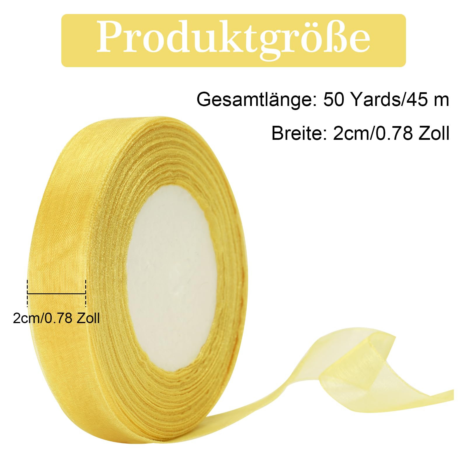 jijAcraft Organza trasparente dorato - Nastro in chiffon per regalo, 45 m, tulle sottile, per fiocchi, fai da te, albero di Natale
