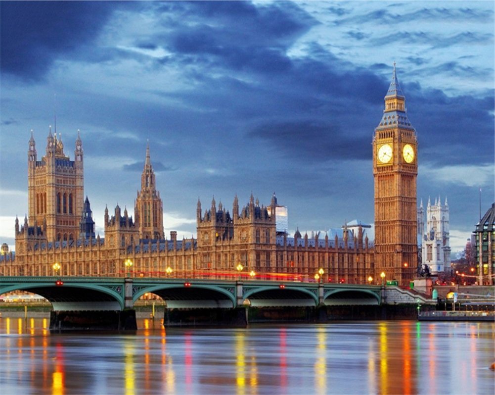 Abeuty Clear Diy Paint By Numbers For Adults Beginner - London Big Ben Night View 16X20 Inches Number Painting (Wooden Framed)