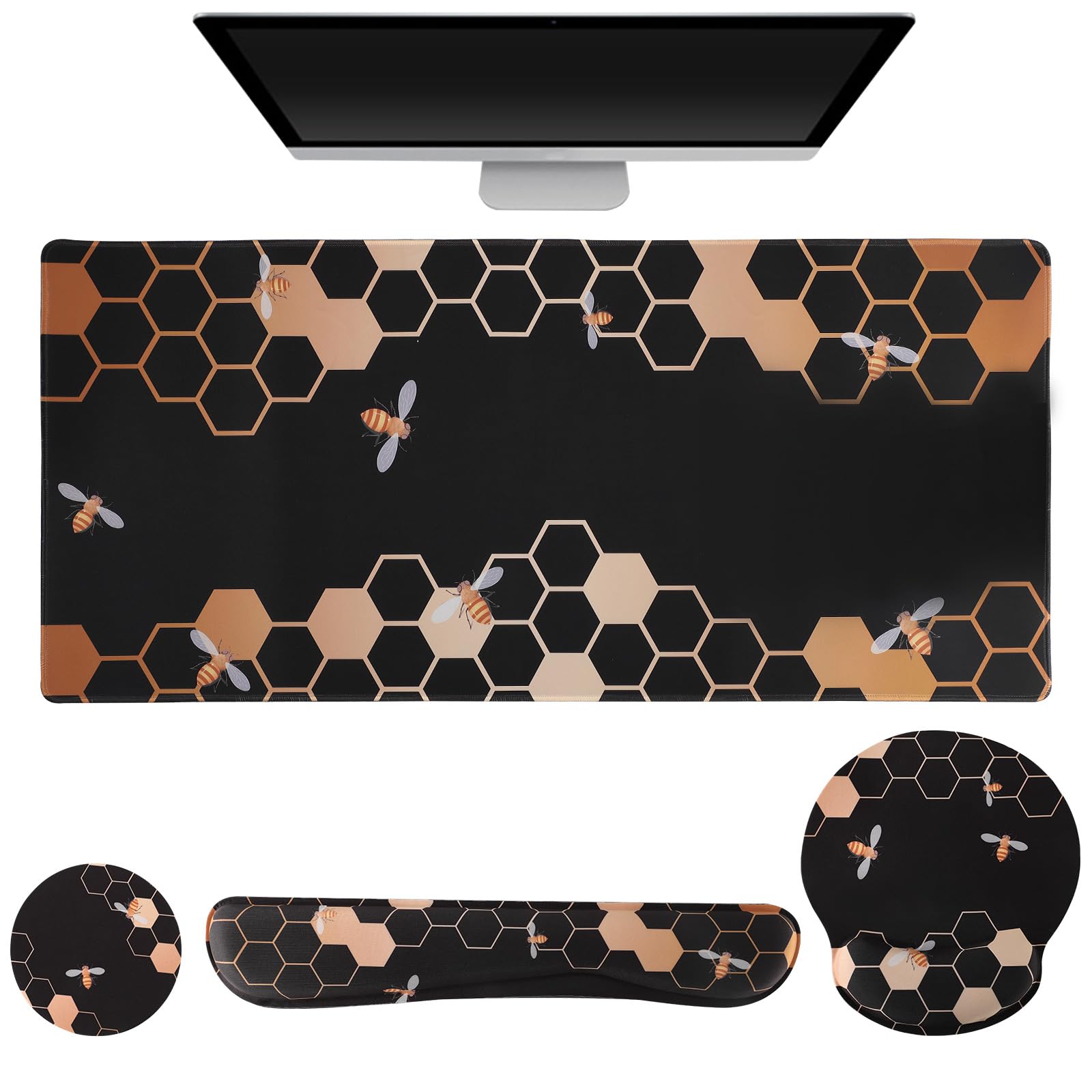 Bxgolkgd Desk Mat Set,Mouse Pad With Keyboard Wrist Rest & Mouse Wrist Rest,Wave...