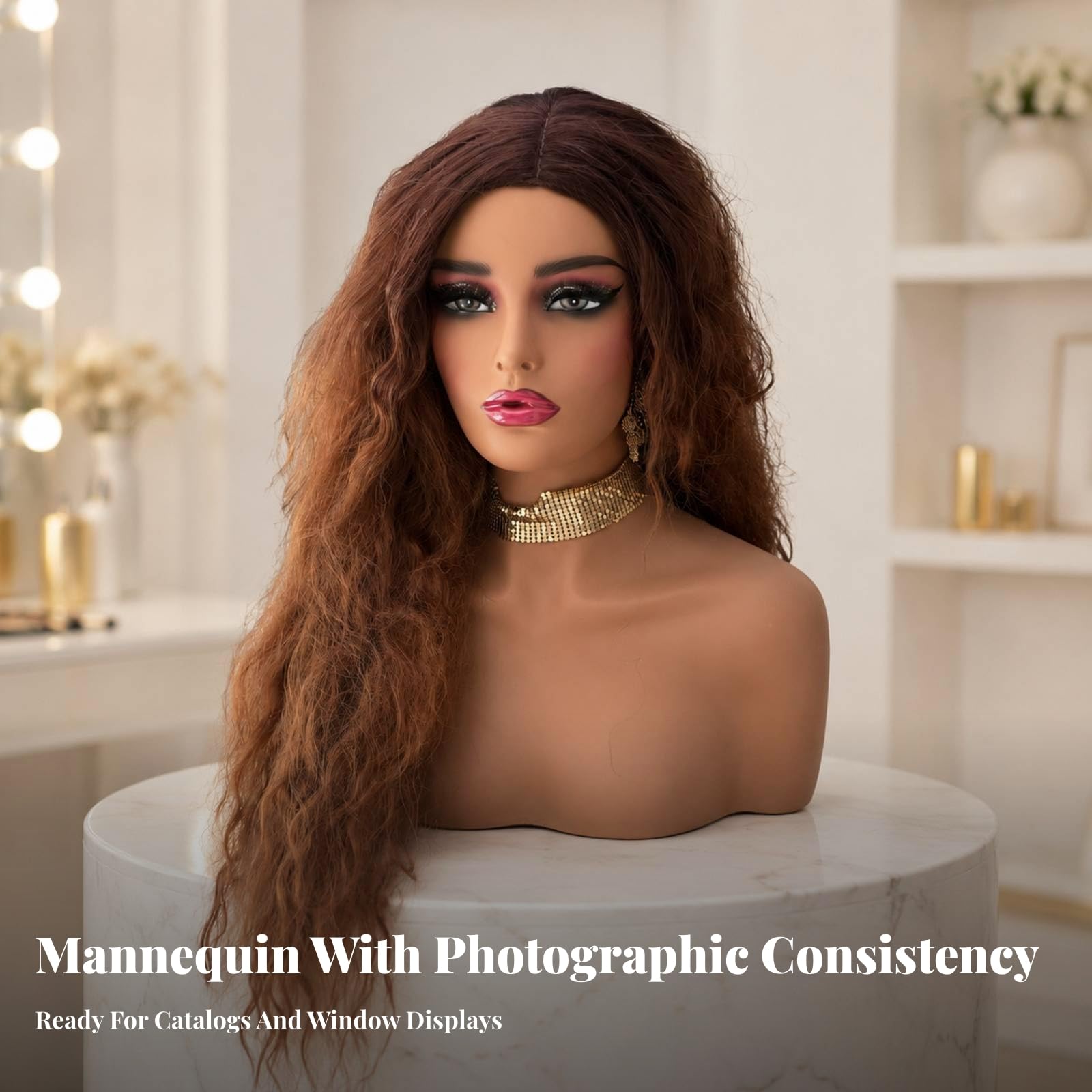 Busto di Manichino Femminile Realistico, Testa di Manichino per Parrucche, in PVC