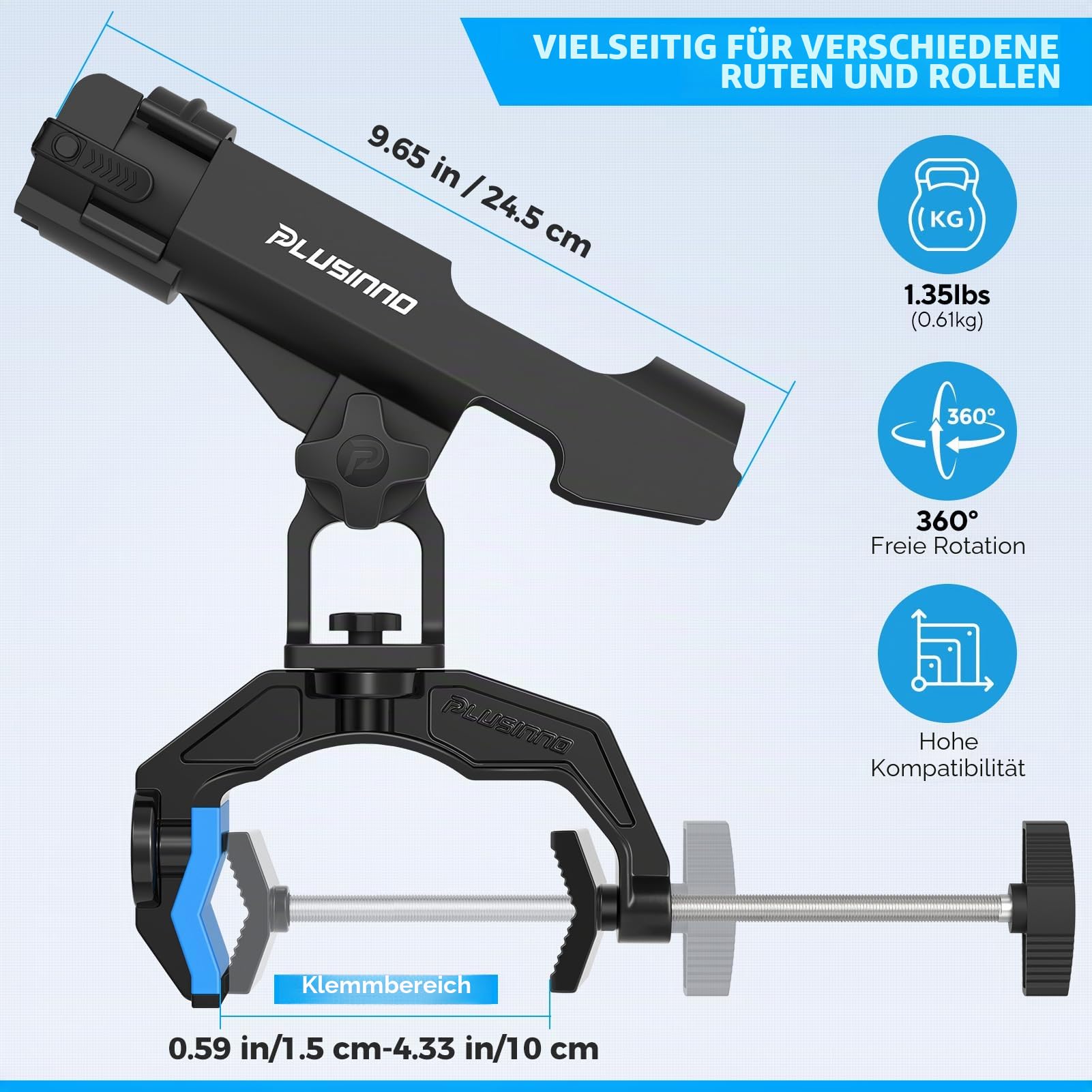 PLUSINNO Angelrutenhalter für Boote, mit vergrößerter Klemme, innovatives doppeltes V-Design, passend für runde und quadratische Bootsrohre, Angelzubehör, Angelgeschenk für Herren, 1/2/4er-Pack