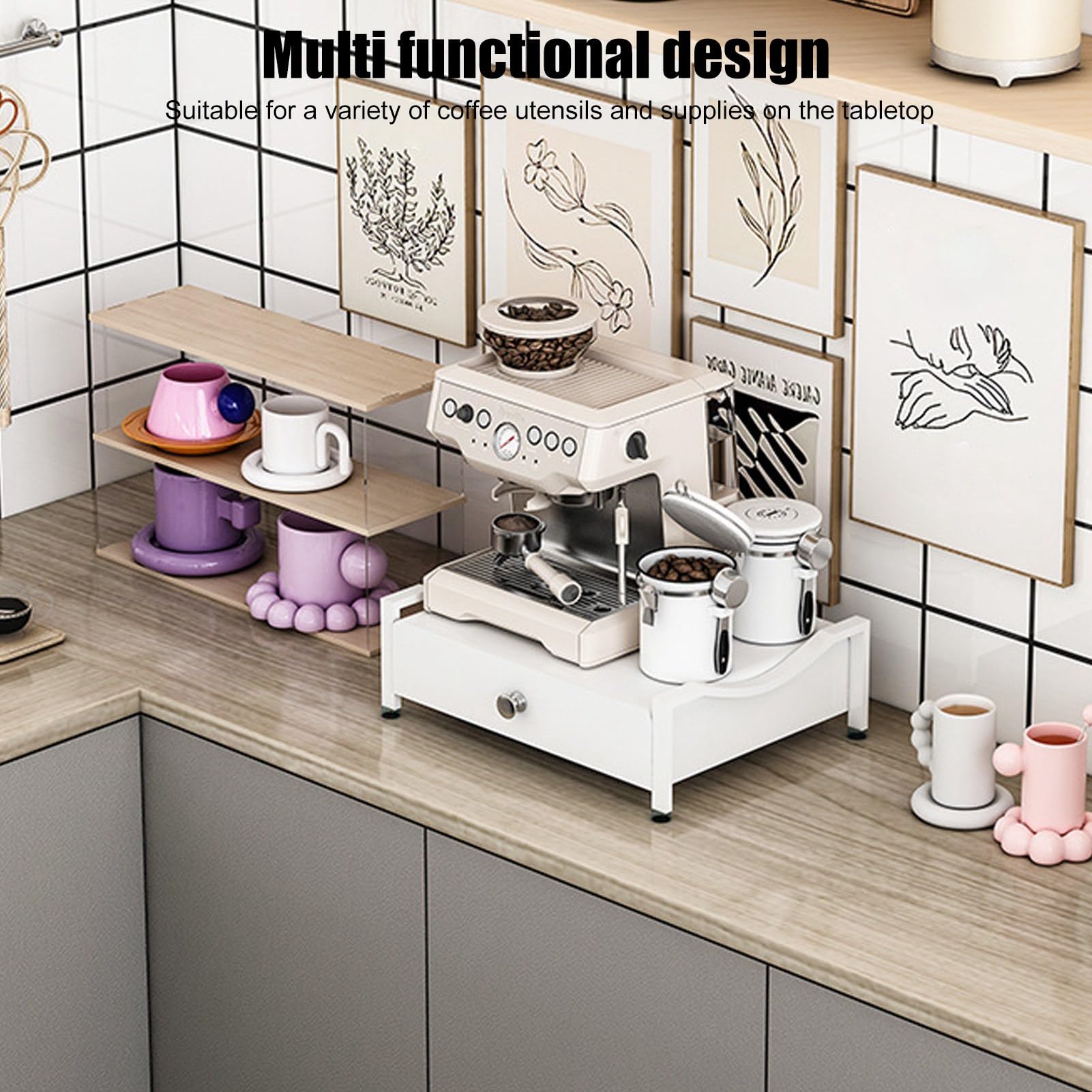 Support à Café En Métal Blanc - Organiseur Capsules, Cuillères, Filtres - Dimensions S 38.5x32x11 Cm Ou L 42.5x32x11 Cm - Pour Plan De Travail