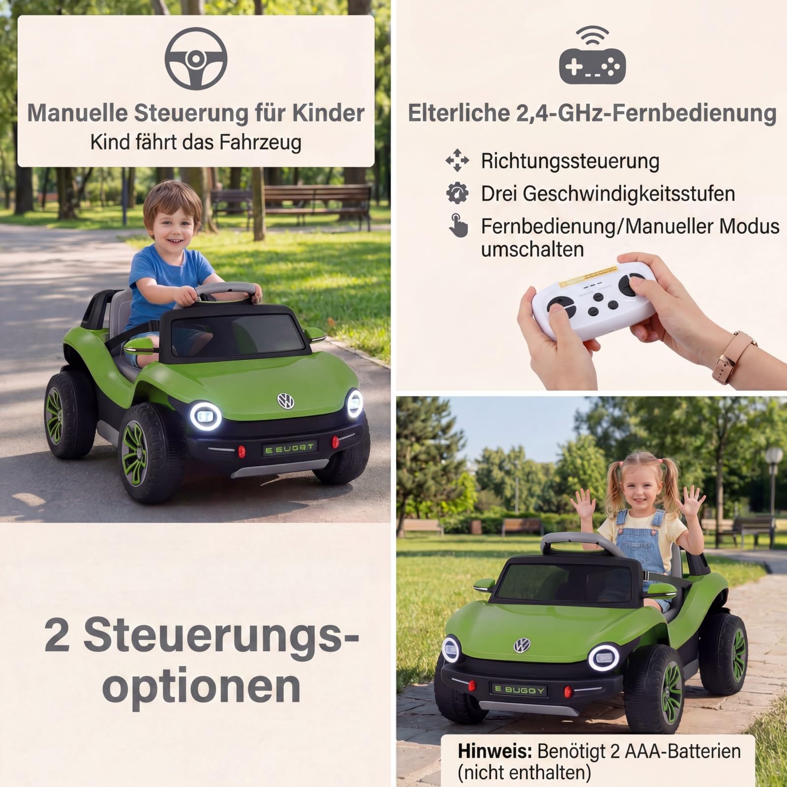 GOPLUS Samochód elektryczny dla dzieci VW, 12 V, dziecięcy samochód elektryczny, z pilotem zdalnego sterowania i łagodnym rozruchem, pojazd dziecięcy z reflektorem LED, muzyką i klaksonem, samochód