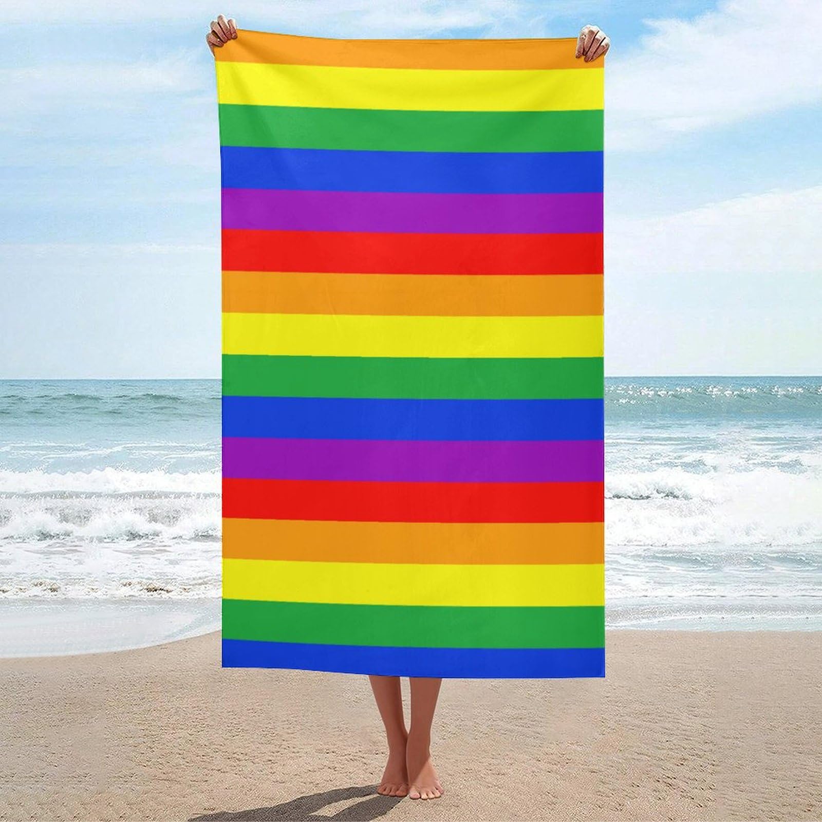 LEDFCVSU Beach Towel, Rainbow Flag Bath Towel, Absorbent Towel for Swimming, Sports, Travel