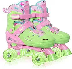 Nattork Patins infantis para meninas e meninos, patins quadriciclos ajustáveis de 4 tamanhos para crianças com rodas iluminadas - Presente de aniversário maravilhoso para esportes internos e externos