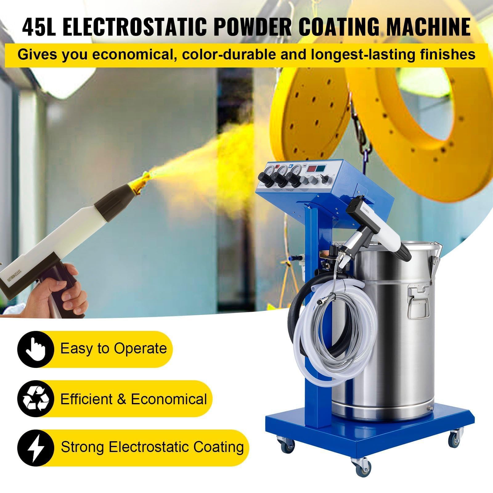 Macchina di verniciatura a polvere elettrostatica 45L 50W con verniciatura a spruzzo di polverizzazione 450g per minuto Wx-958 Sistema di rivestimento in polvere