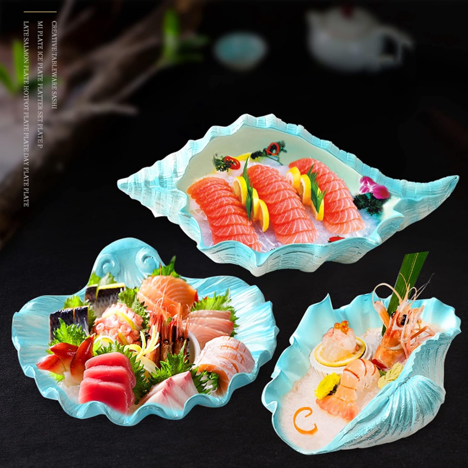 コンクプラッター フードトレイ 和風樹脂寿司プレート 前菜サービングトレイ スナック収納皿 寿司前菜用 フルーツチーズディナー食器