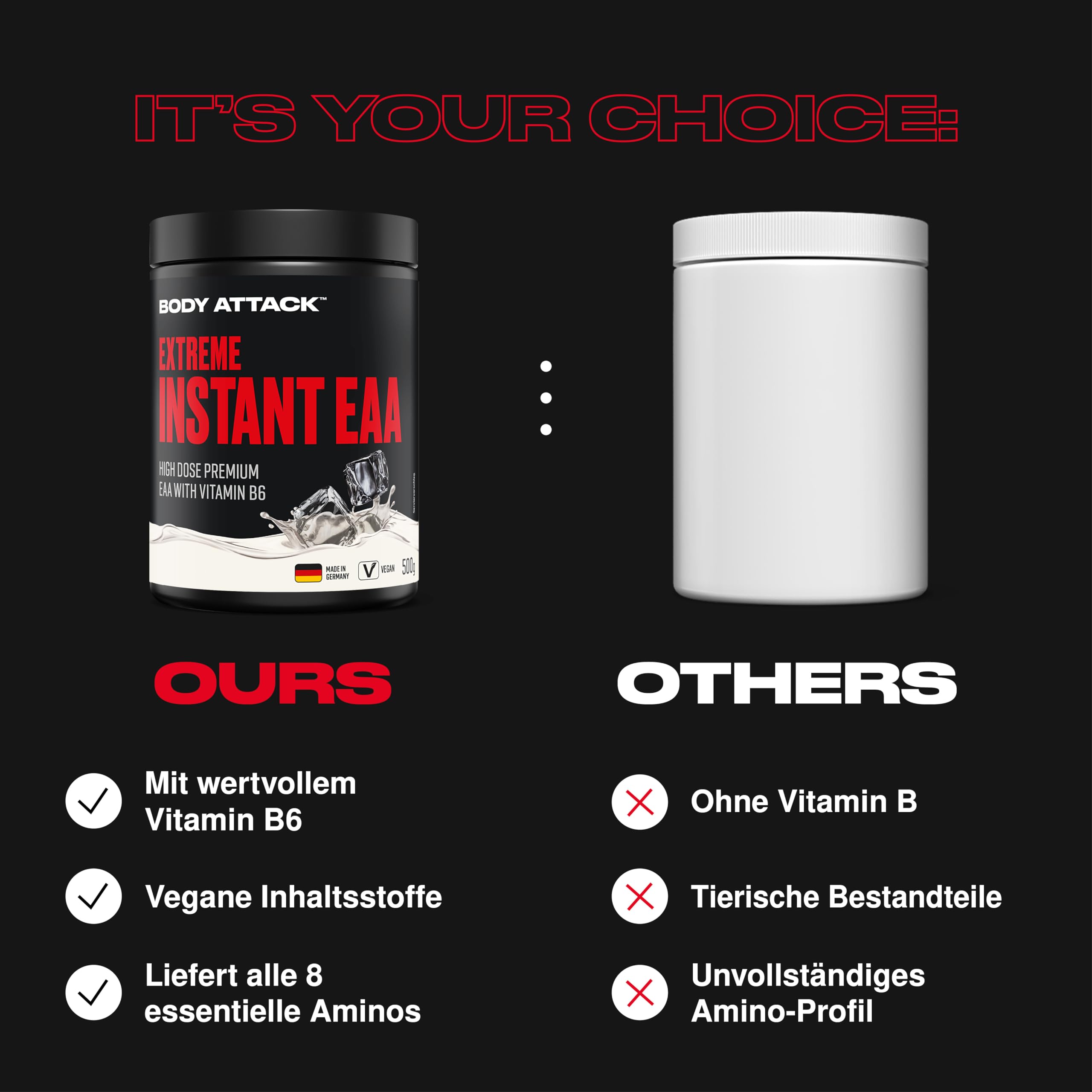 Body Attack Extreme Instant EAA Pulver - Ice Tea Peach, 500 g - Made in Germany - 8 essentielle Aminosäuren für eine Protein reiche Ernährung & intensives Training