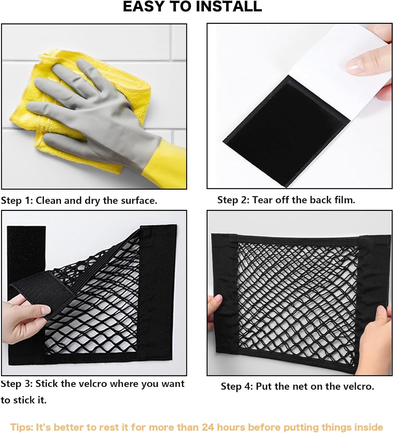 2pcs Cargo Net Car Storage Net - Stretchable Mesh Pocket Net Magic Tape Universal Mesh Car Accessories Interior Organizer (S)