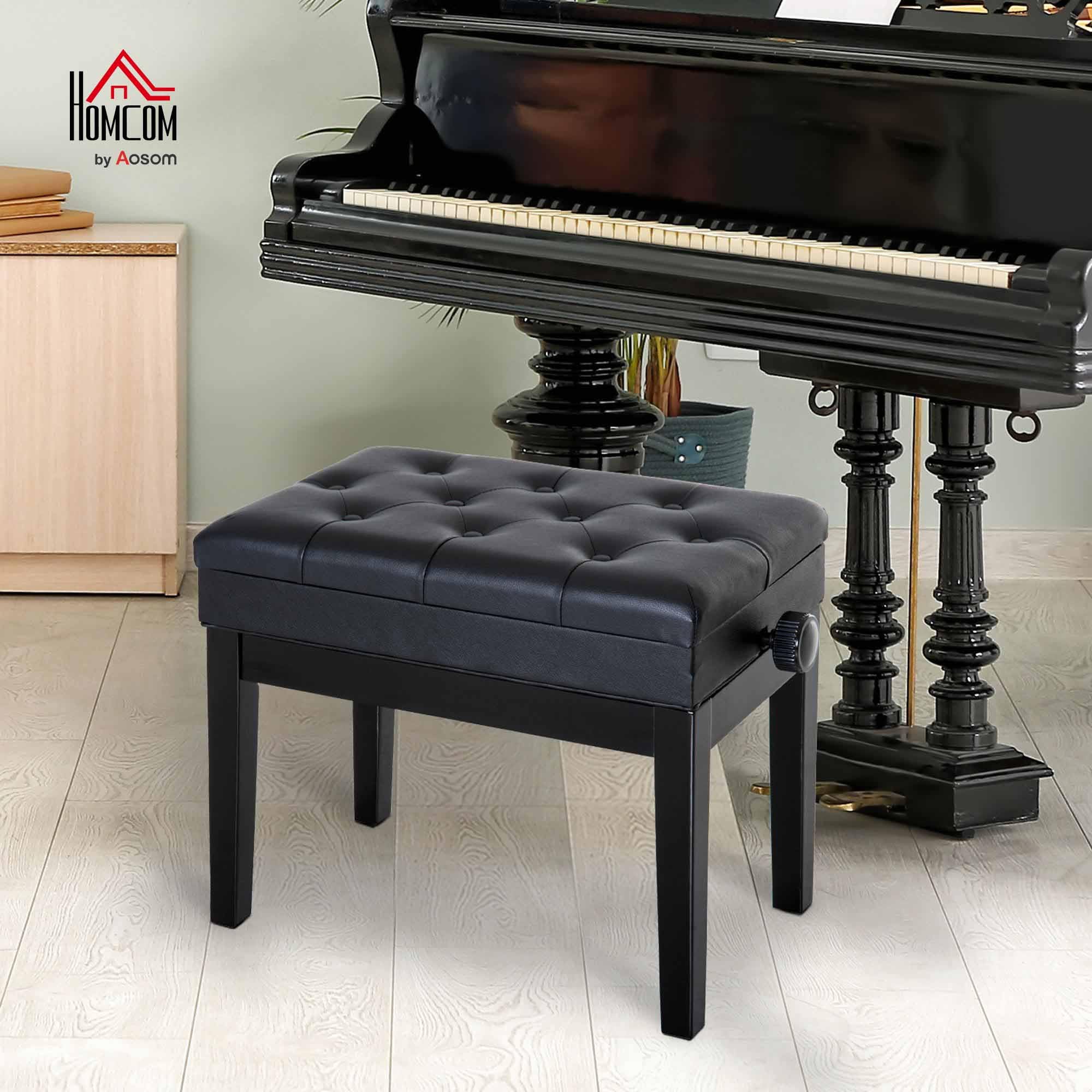 HOMCOM Banqueta para Piano Banco para Piano con Ajustable en Altura de 48 a 58 cm Espacio de Almacenamiento Patas de Madera Taburete para Teclado Acolchado 54,5x33x48-58 cm Negro