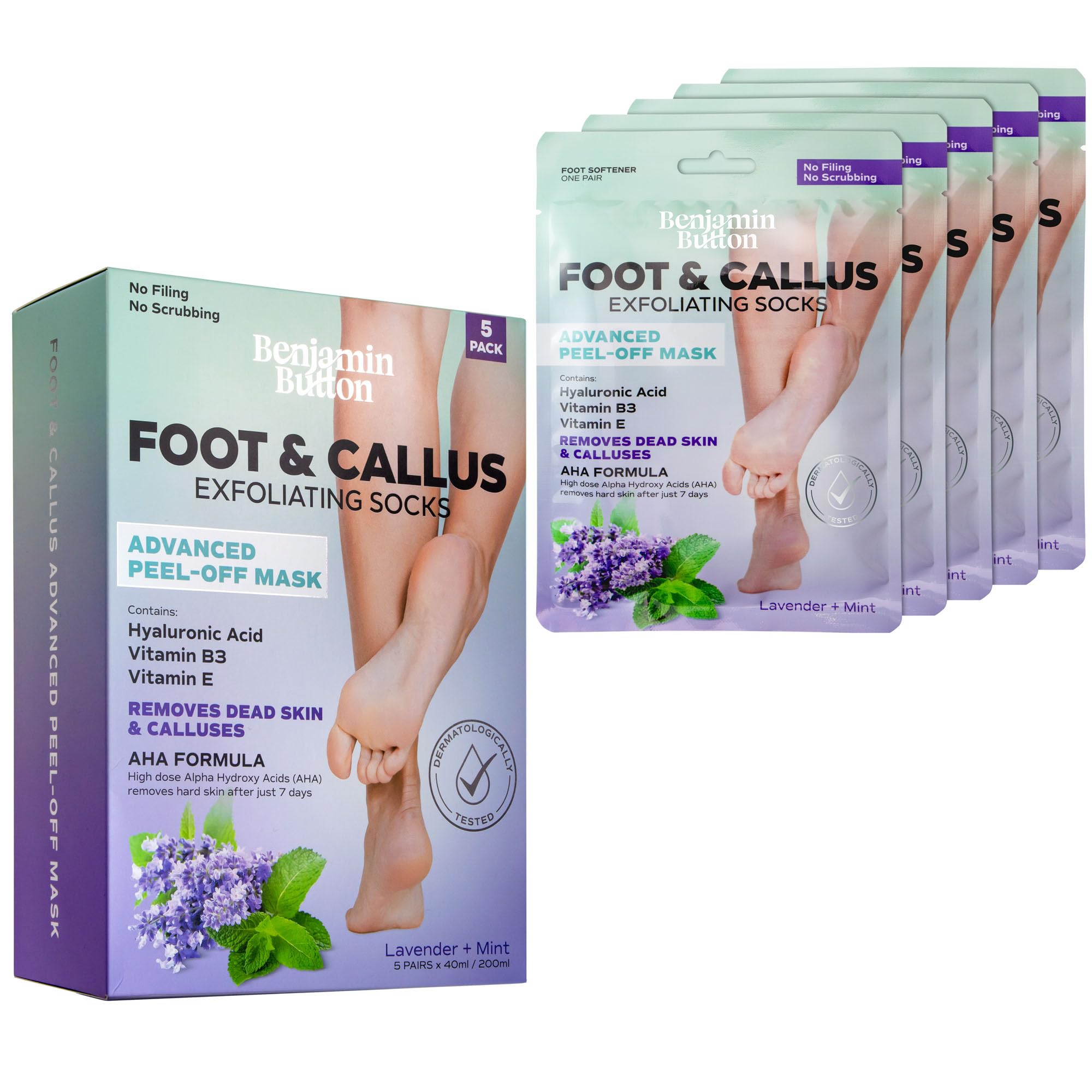 Benjamin Button Luxury Foot Peel Mask - 5x works, 1 count (Pack of 5)