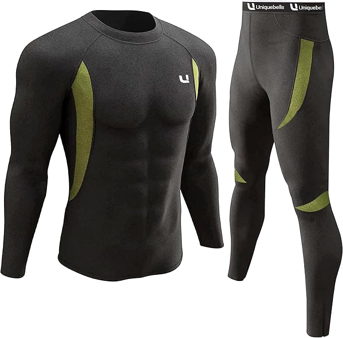 UNIQUEBELLA Mens Thermal Underwear Set Long Sleeve Tops Long Johns Thermal Base Layer Bottom Fleece Lined Quick Drying