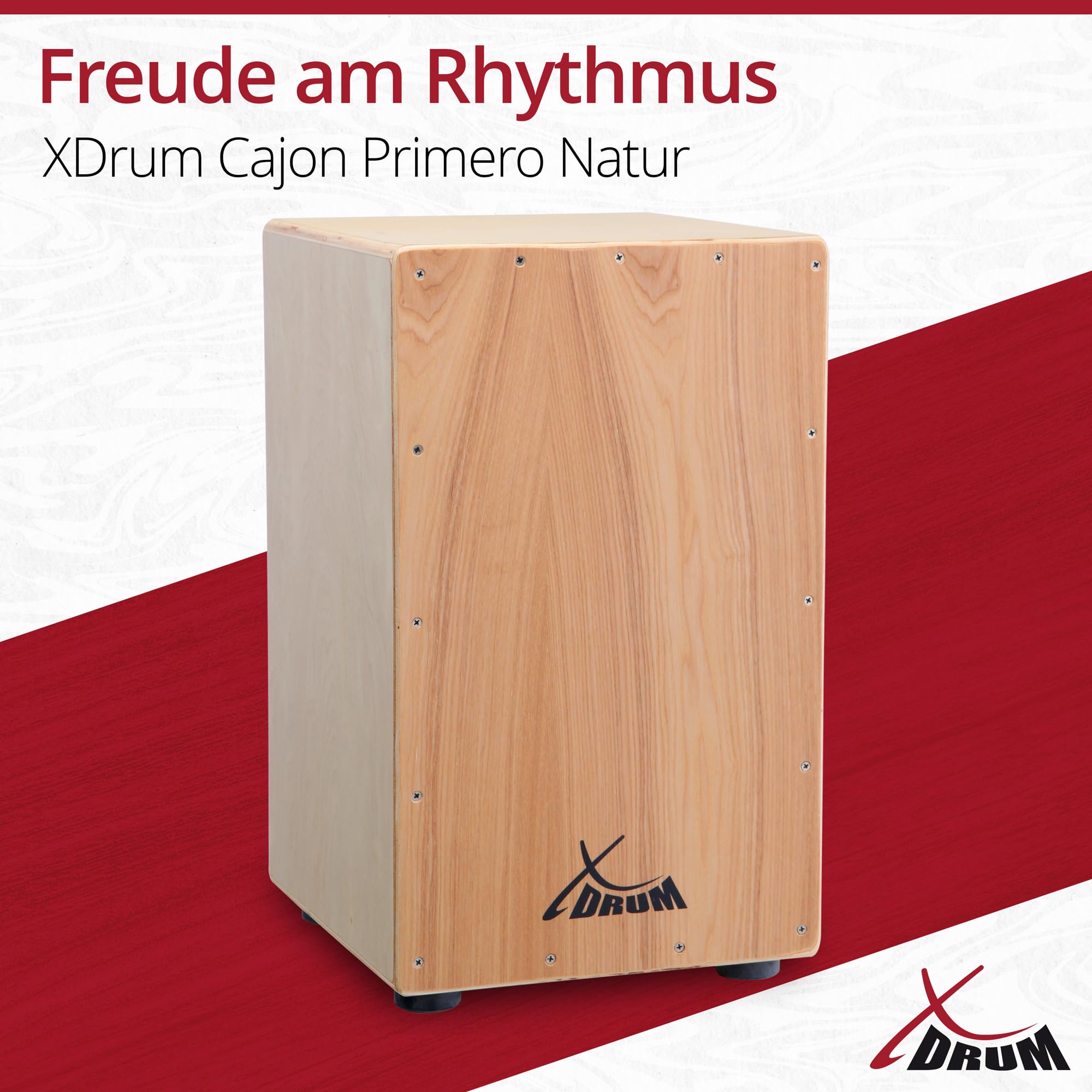 XDrum Cajon Primero Natur - Kistentrommel inkl. Rucksacktasche und Schule - Trommelkiste mit Snare Sound - Holz Drum Kiste mit Gigbag