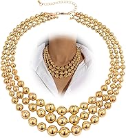 AllJunction Chunky Gold Beaded Statement Necklace for Women - Trendy Thick Layered Choker with Big Fake Pearl Beads, Stackable Prom Fashion Jewelry