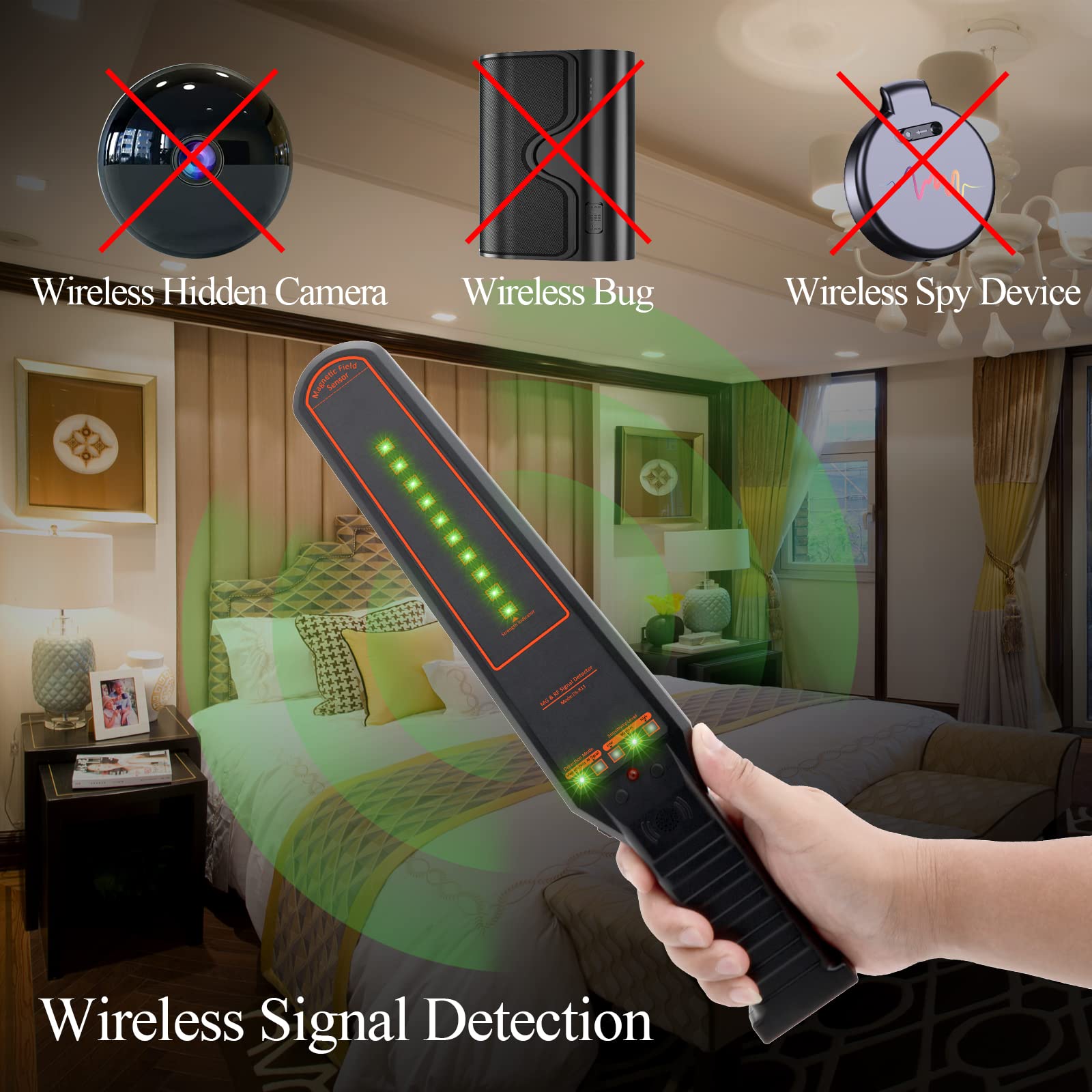 Wanzen Detektor & Versteckte Kamera Detektor, RF Scanner, Kamera Finder und GPS Tracker Finder mit Magneterkennung für Hotel, Auto, Büro, Zuhause und Reisen