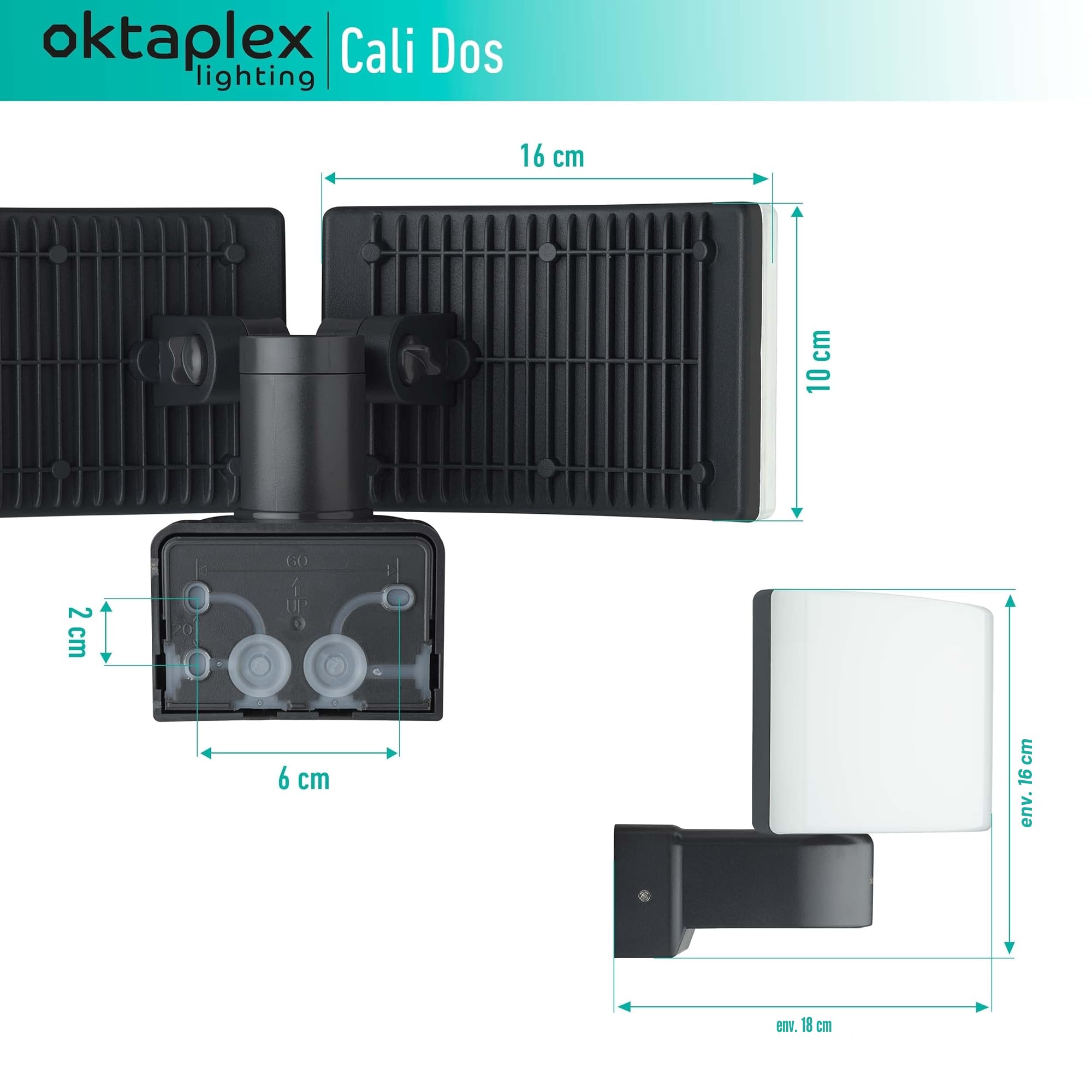 Oktaplex Projecteur LED extérieur Cali Dos 40W 2 têtes | Projecteur mural extérieur IP65, 3000K blanc chaud, projecteur anthracite