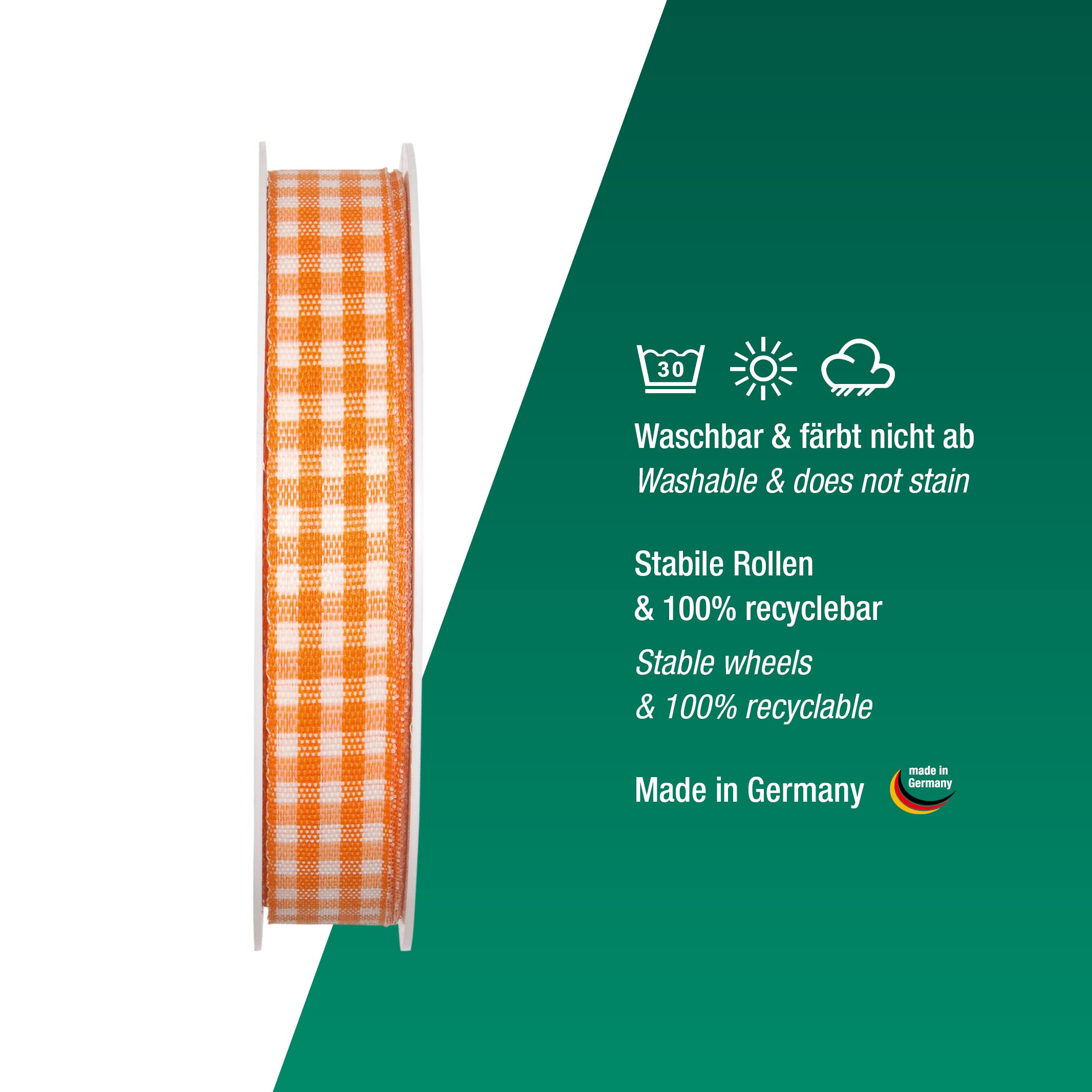 Halbach Seidenbänder Vichy 15mm Orange Check Ribbon for Gift Wrapping Celebration Ribbon, 15 mm - Image 3