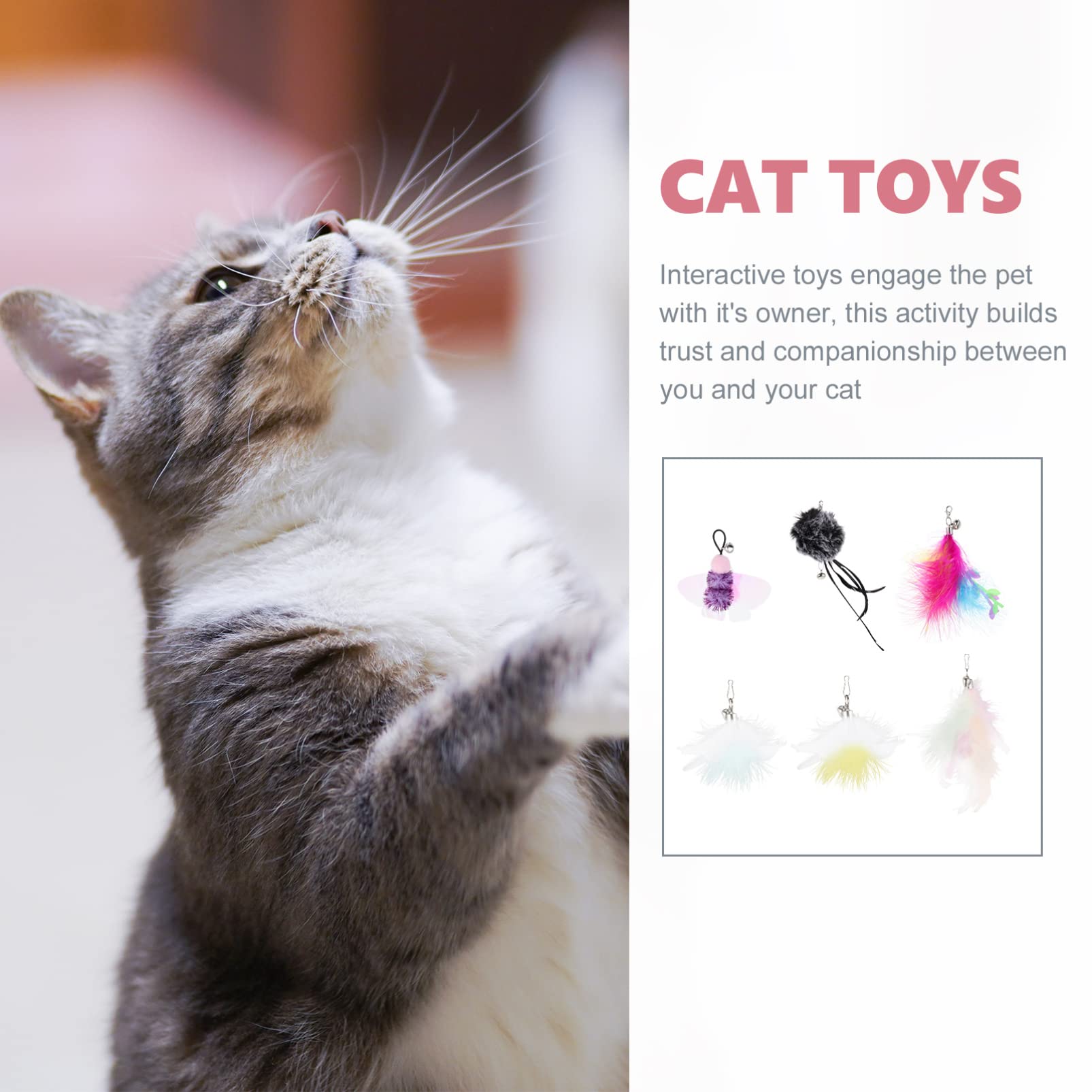 Mipcase 30pezzi Giocattoli Interattivi Per Gatti Teste Di Ricambio Per Bastoni Da Gioco Accessori Per Gatti Indoor Stimola Attività Fisica e Interazione