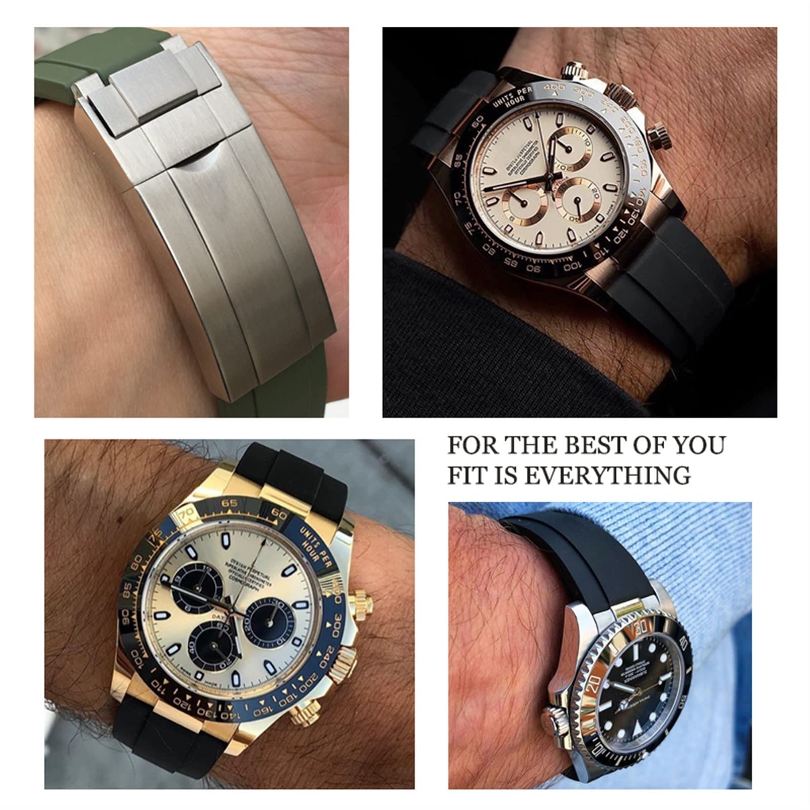 SERDAS Cinturino In Gomma Fluoro Di Alta Qualità Da 20 Mm Per Ruolo Daytona GMT Sottomarino GMT Oysterflex. Cinturino Impermeabile Braccialetto Nero
