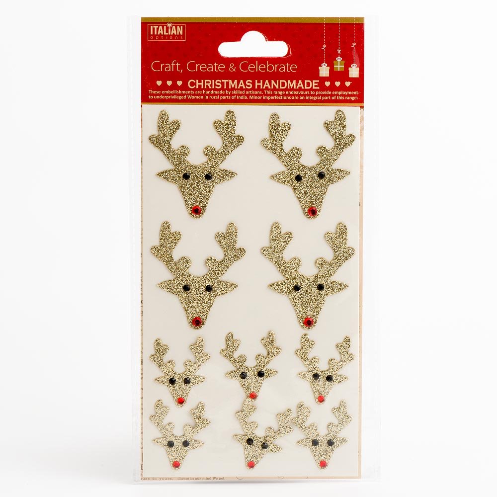 Italian Options Gold Glitter Reindeer Heads Christmas Craft Decorations (Pack Of 10)