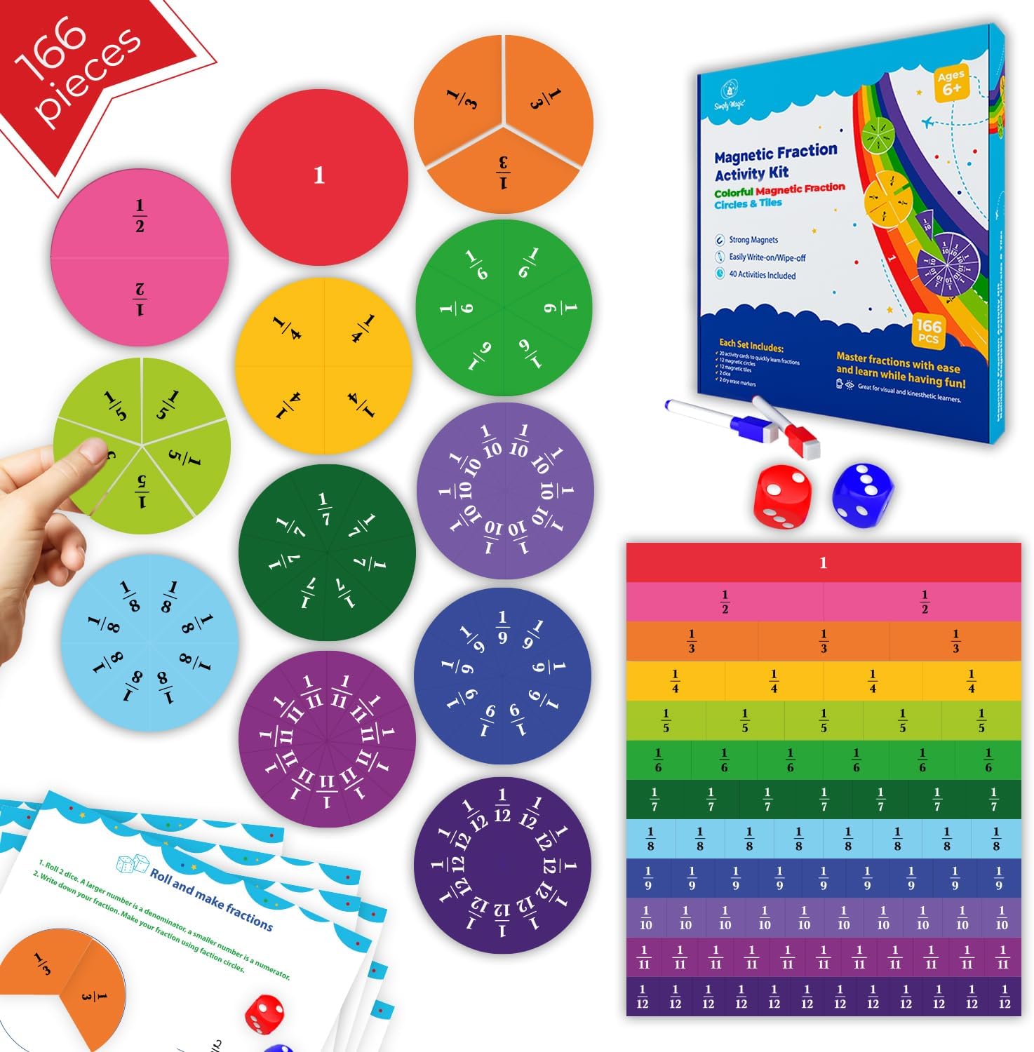 Simply magic 166 PCS Magnetic Fractions Activities Class Set - Magnetic Fract...