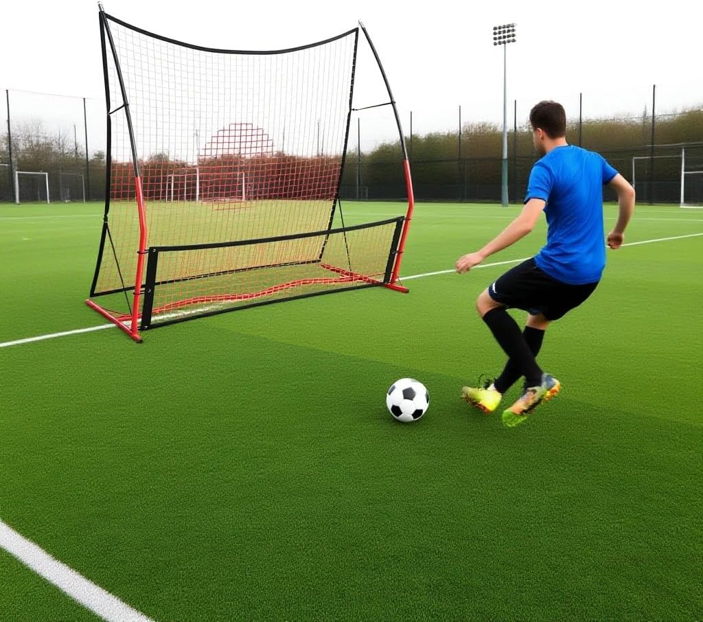 Soccer Rebounder, 2-in-1 Soccer Rebounder Net, 6x4.7Ft Small & 6x16Ft Large Bounce Back Net for Solo or Team Training, Includes Carry Bag and 4 Ground Spikes