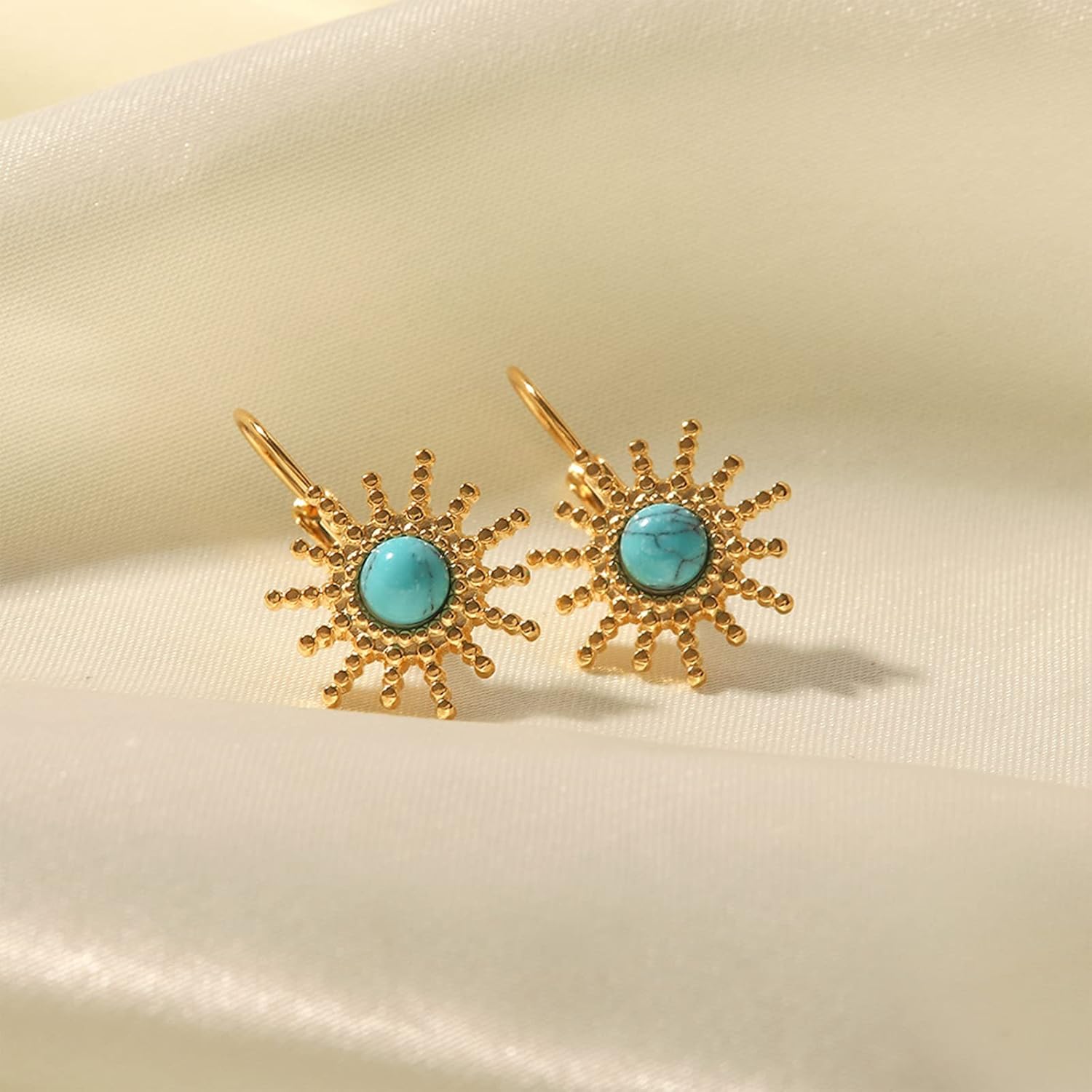 Gold Hoop Earrings Studs for Women Trendy 14K Gold Plated Turquoise Leverback Dangle Earrings Dangling Hypoallergenic Fashion Lightweight Jewelry Gift for Women Girls Wedding Graduation Part - Image 5