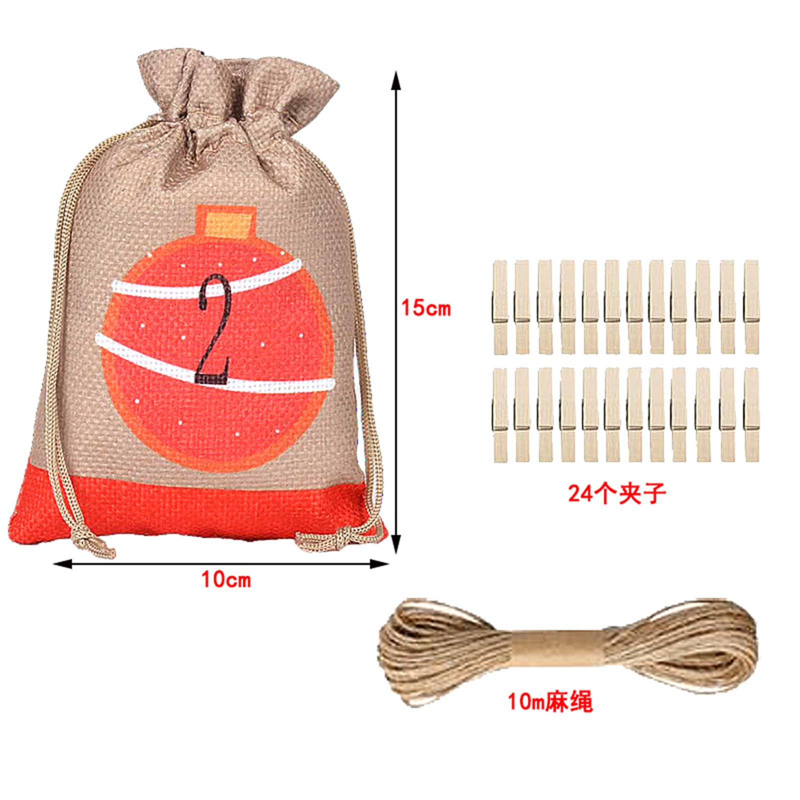 Adventskalender zum Befüllen, Adventskalender TüTen Zum BefüLlen, 24 Weihnachtskalender Stoffbeutel zum Selbstbefüllen, 10 * 15 cm DIY Stoffbeutel Weihnachtskalender Tüten mit Clips, Seil (2 set)