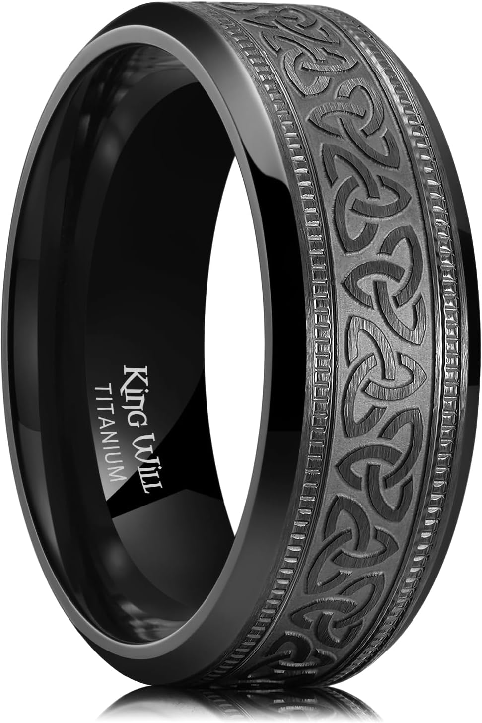 King Will Men's Black Titanium Celtic Knot Wedding Bands 8mm Thumb Rings For Men Beveled Edge Comfort Fit Size 7-12