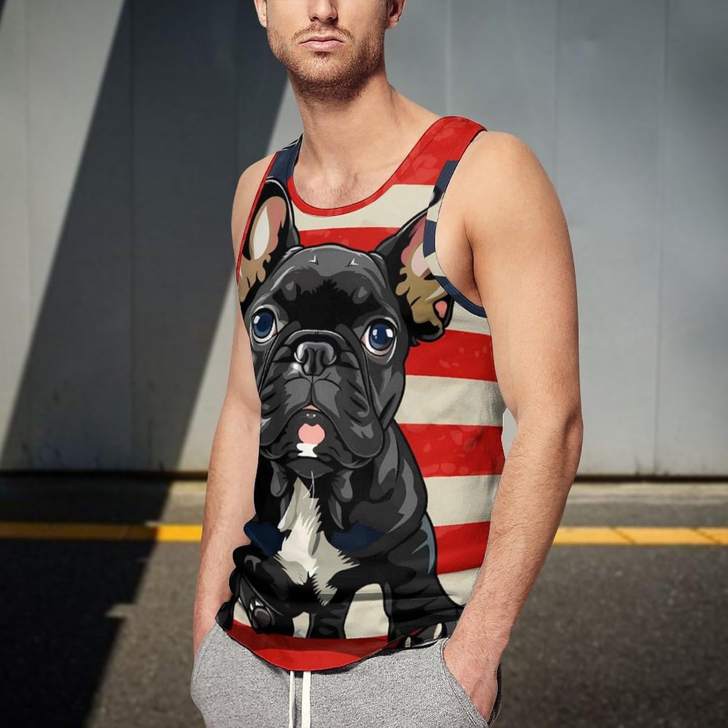 French Bulldog Men's Tank Top Sleeveless Muscle Shirts Vest Beach T Shirts for Workout Gym