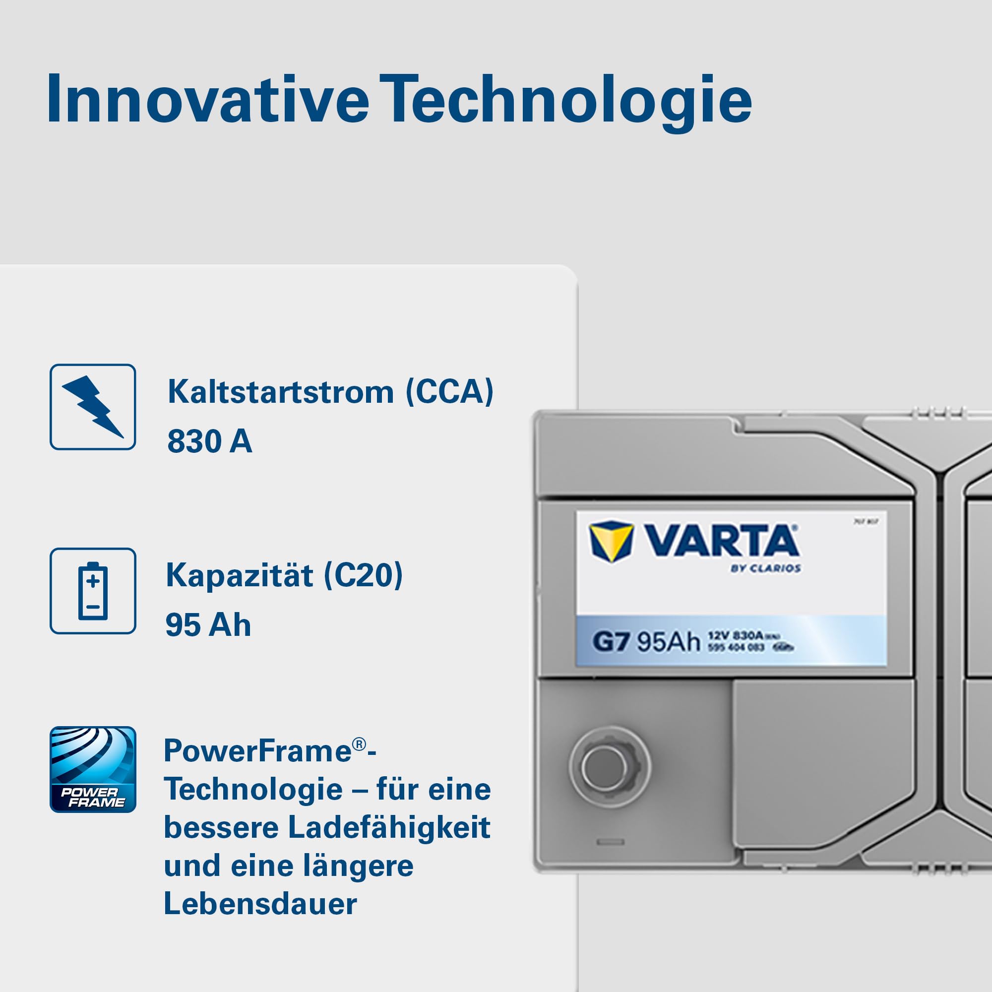 VARTA Automotive DYNAMIC SLI (G7) 12V 95Ah 830A - Nassbatterie KFZ mit Standardausstattung & ohne Start-Stopp System - Starterbatterie für einfachen Energiebedarf - Bleisäurebatterie wartungsfrei | Standardausstattung & ohne Start-Stopp System - Starterba