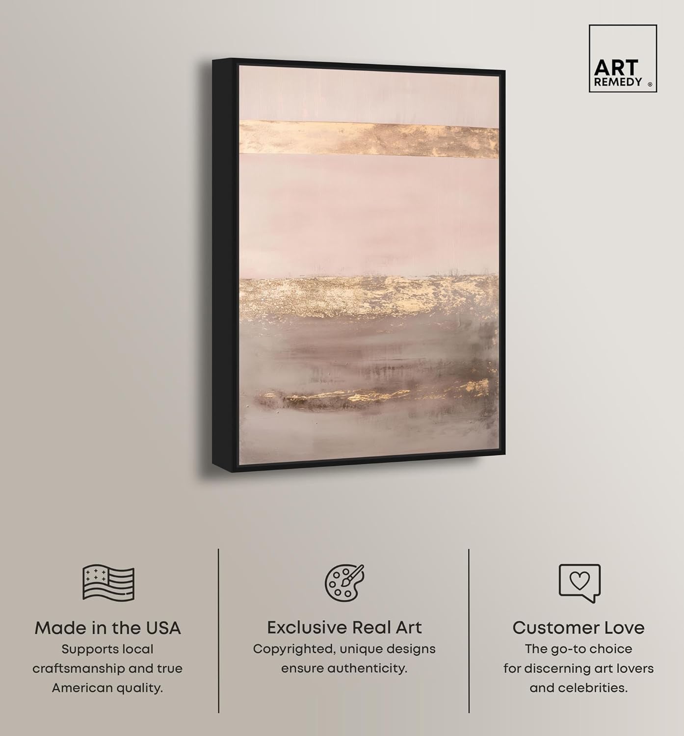 Art Remedy Modern Luxury Canvas Boho Abstract Art, Black Frame, 36" x 54" Black Frame Framed 55"L x 37"W