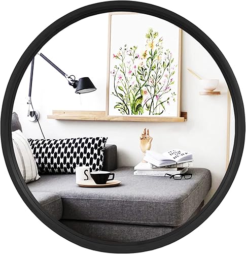 Miniatura 104 de WallBeyond Espejo redondo de madera de 24 pulgadas, espejo de pared circular para baño, espejo de pared redondo para decoración de pared, tocador