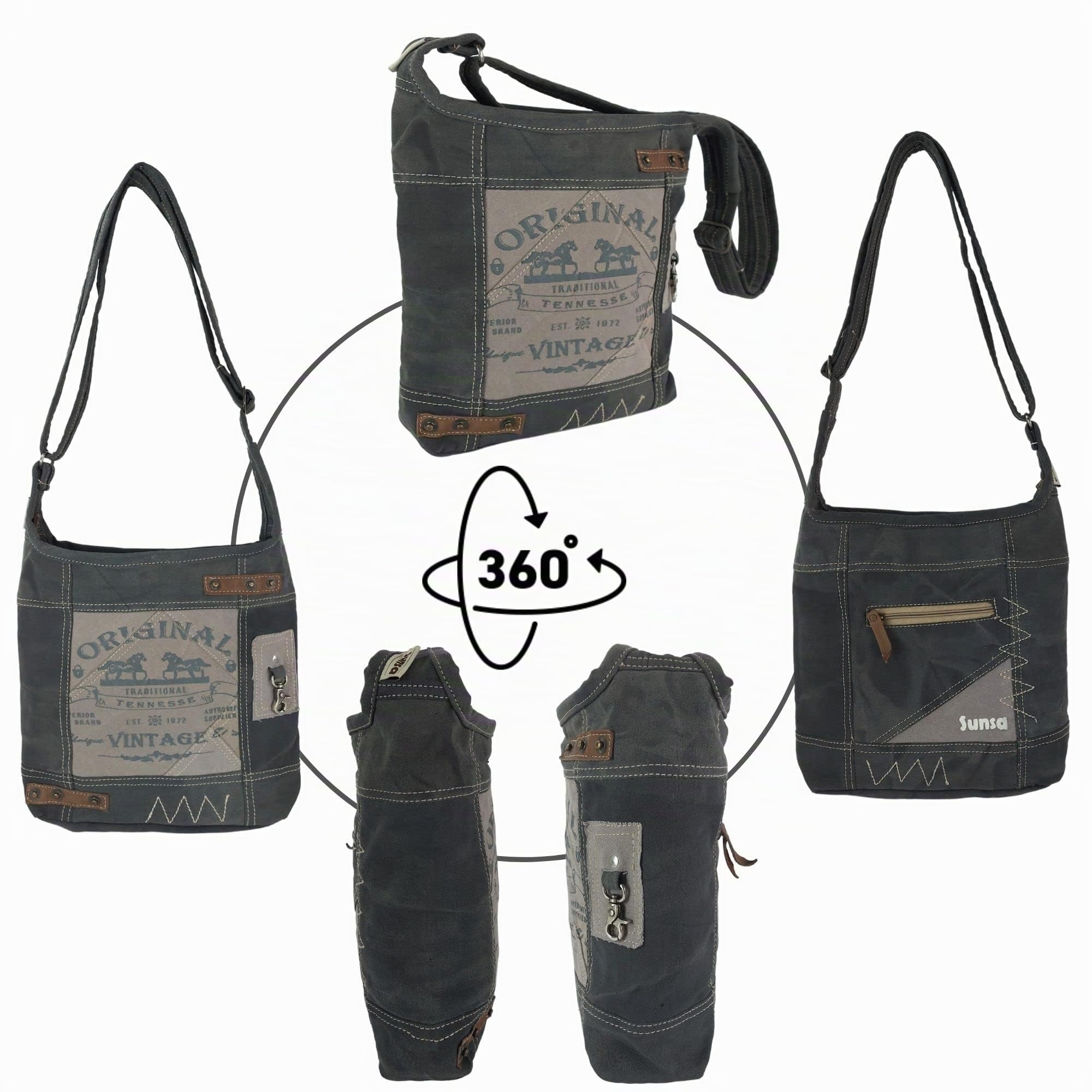 Sunsa Damen Umhängetasche. Hobo Tasche aus Canvas & Leder. Vintage Schultertasche mit Pferde Motive. Crossbody Bag als Geschenkideen für Frauen