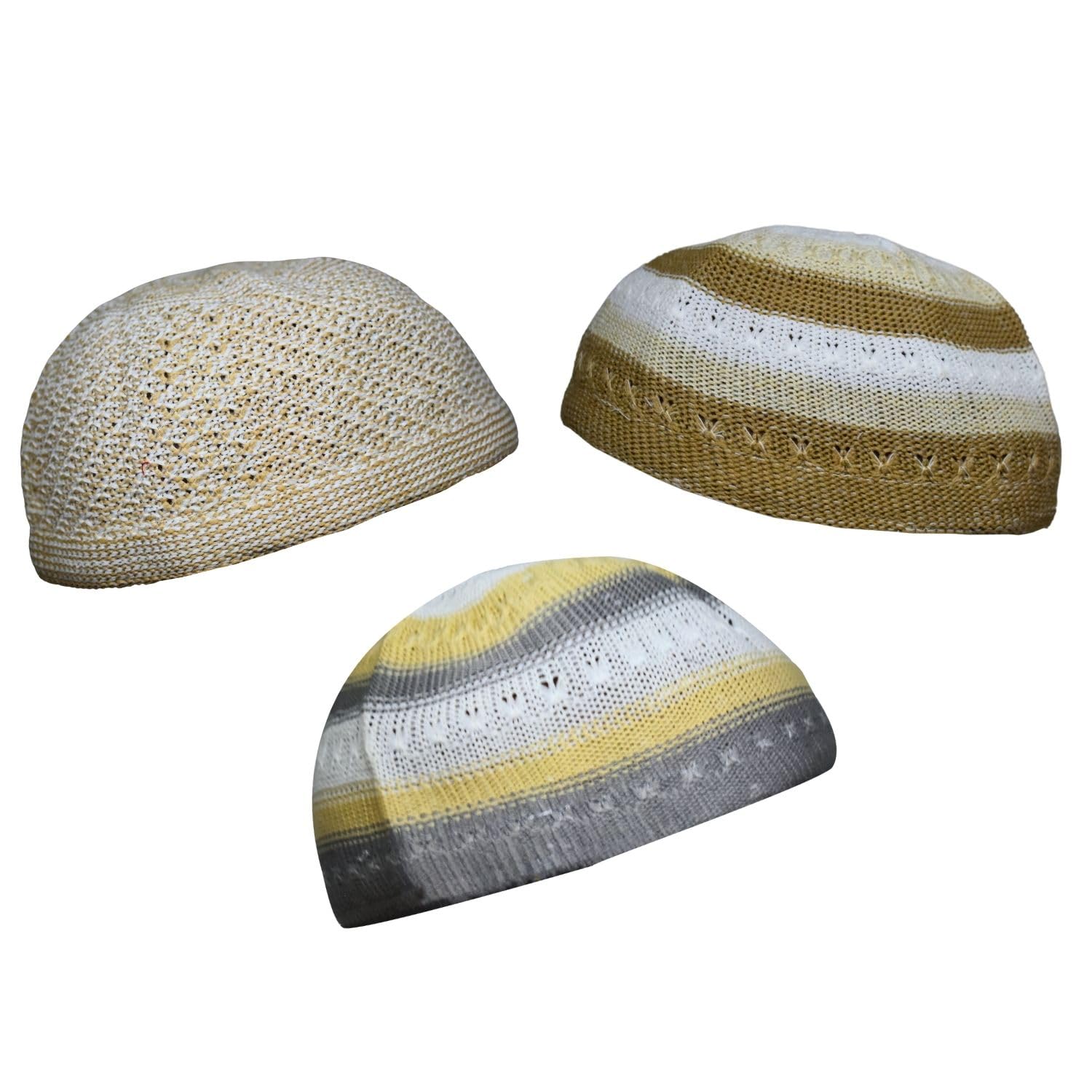 bonballoon3 Pcs Hat Skull Taqiya Cap Takke Men Kufi Stretch Knitted Mens Beanie Topi Cap Islamic Arabic Muslim Islam Arab Prayer Arab Koofi Kofi Gifts Polyester Yarn Under Helmet Hats Caps Gift