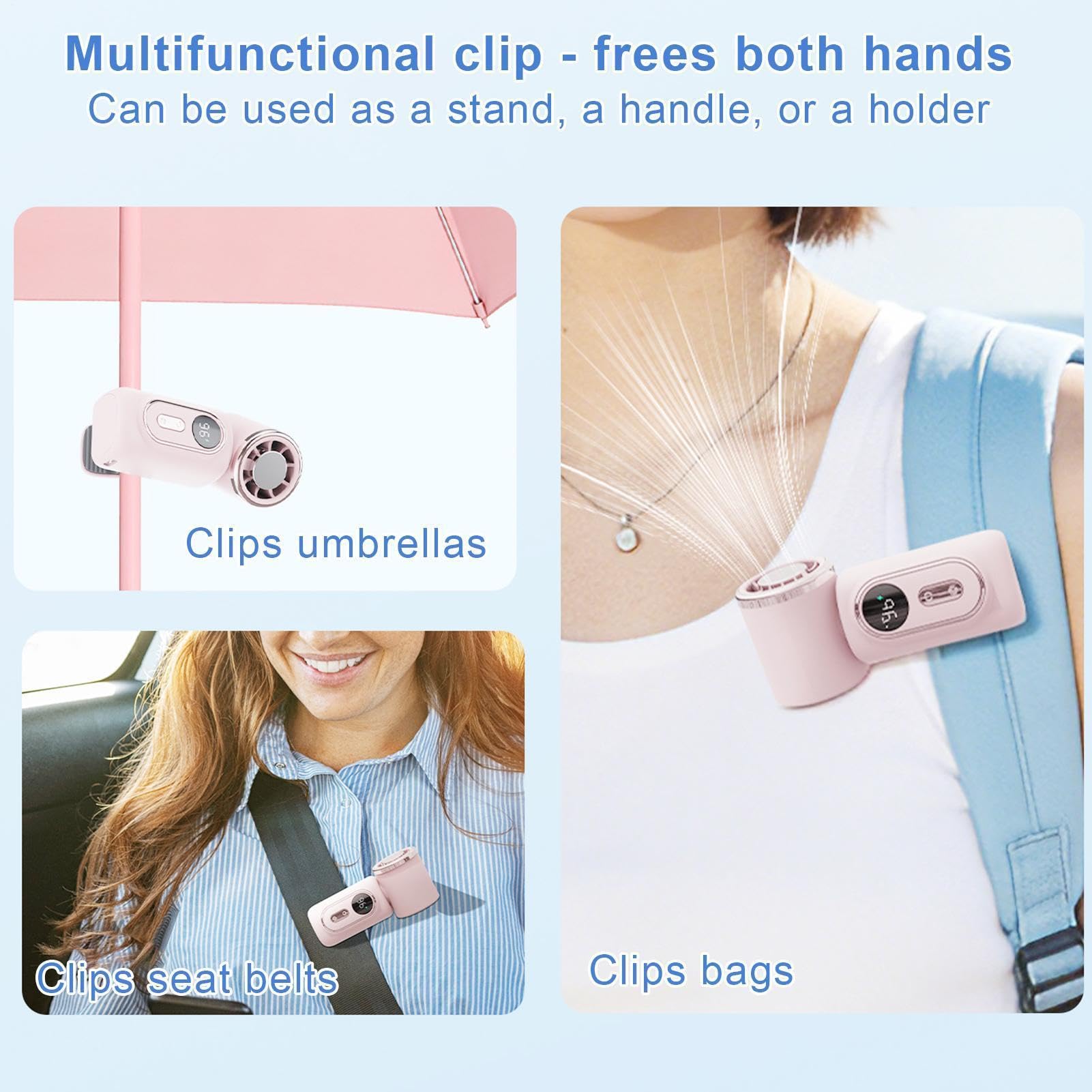 Ventilatore a Clip Mini 3000mAh Orientabile a 180 Gradi Ricaricabile USB | Ventilatore Portatile A Mano per Viaggio Scuola Campeggio Ufficio Esterni, Uomo Donna Ragazze