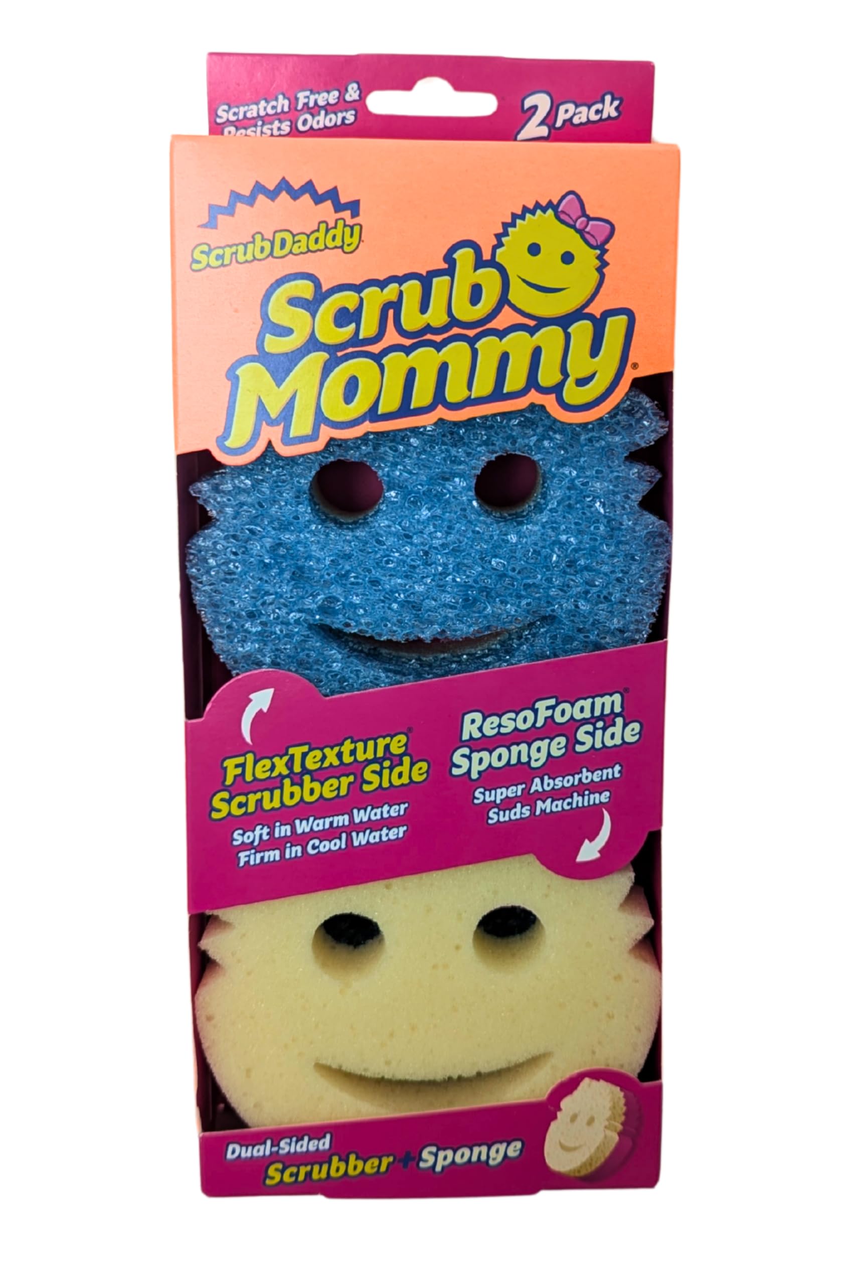 Scrub Daddy Scrub Mommy Cleaning Sponges - Dual Sided Non Scratch Sponge Scourers, Smiley Kitchen Sponges for Dishwashing & Bathroom, FlexTexture Dish Scrubber Sponge, Blue Twin Pack