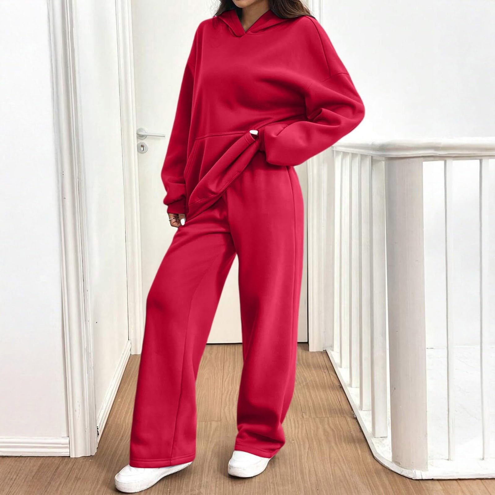 Generisch Damski dres do joggingu, domowy, zestaw treningowy, jednokolorowy, dwuczęściowy dres treningowy, dres rekreacyjny, bluza i spodnie do biegania, dres sportowy na wiosnę, jesień, zimę, zestaw